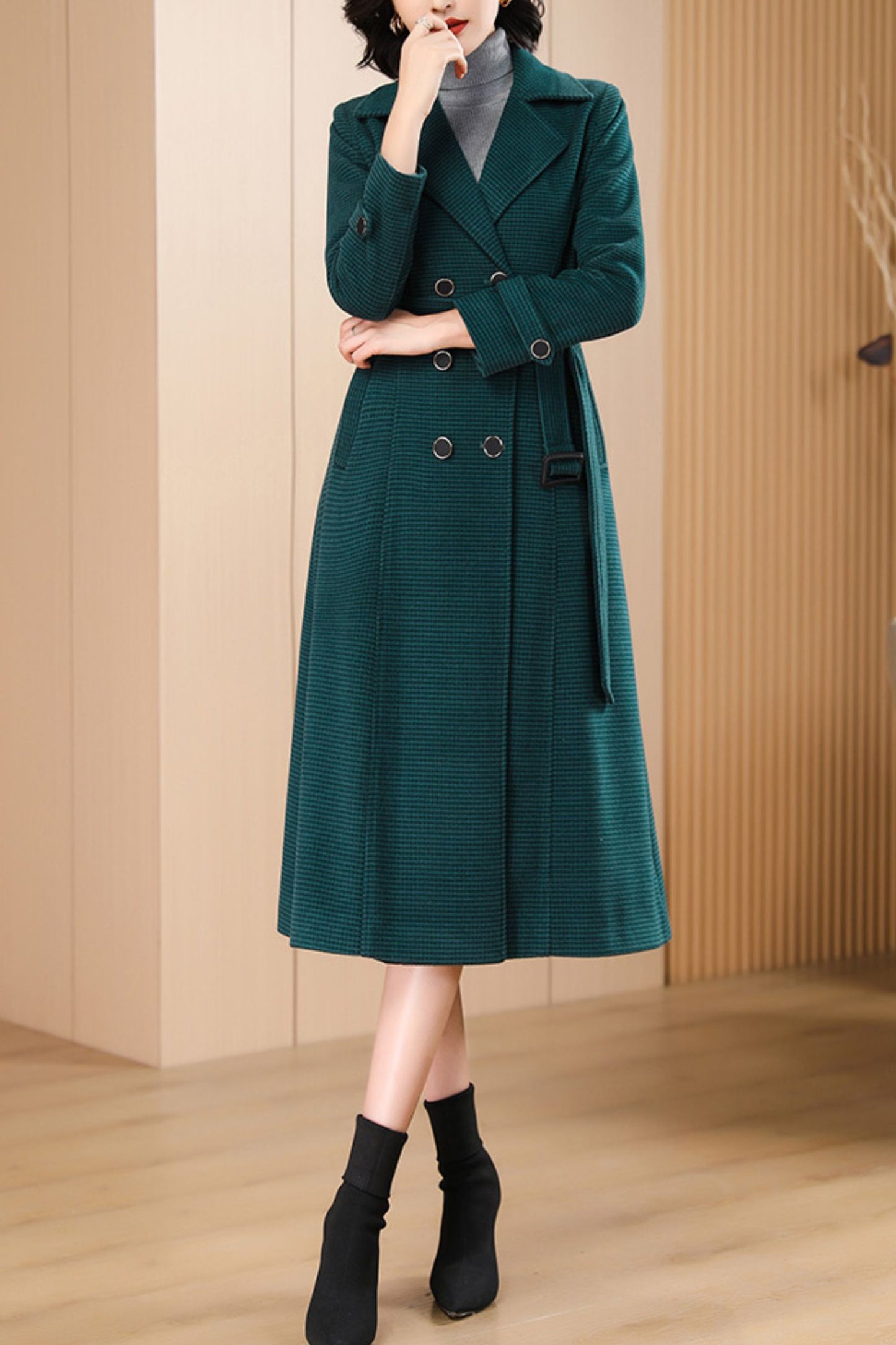 Women's Autumn and winter green plaid coat C4217