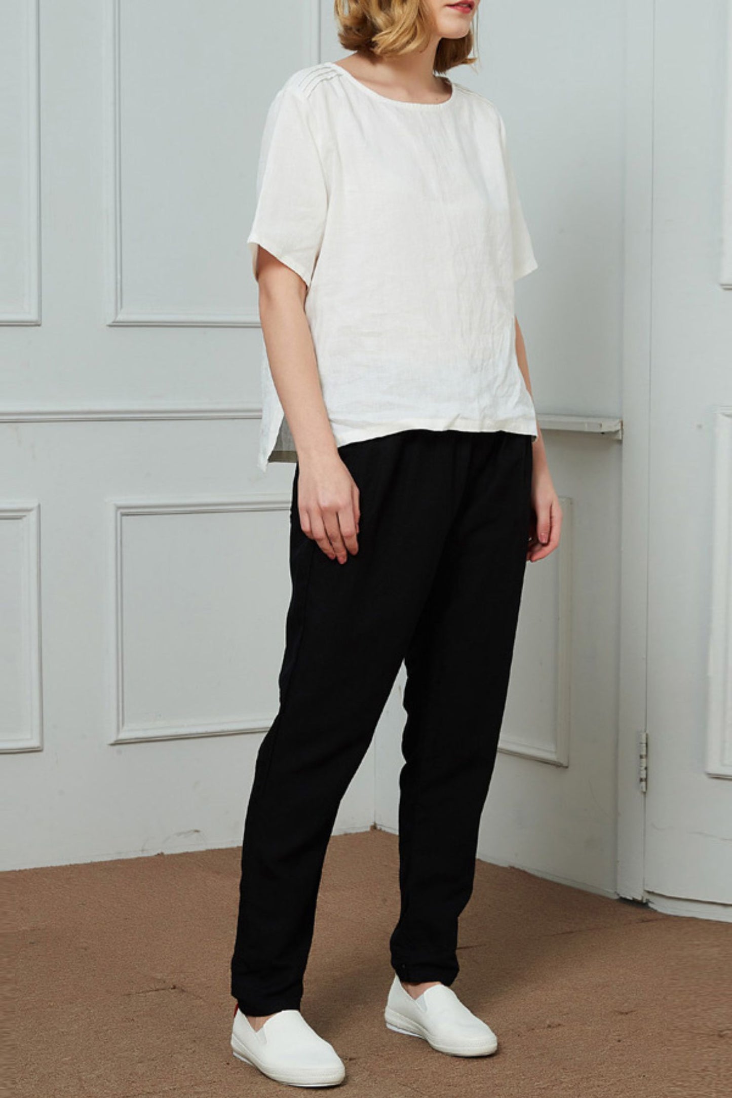 Linen narrow-leg regular length pants C1466