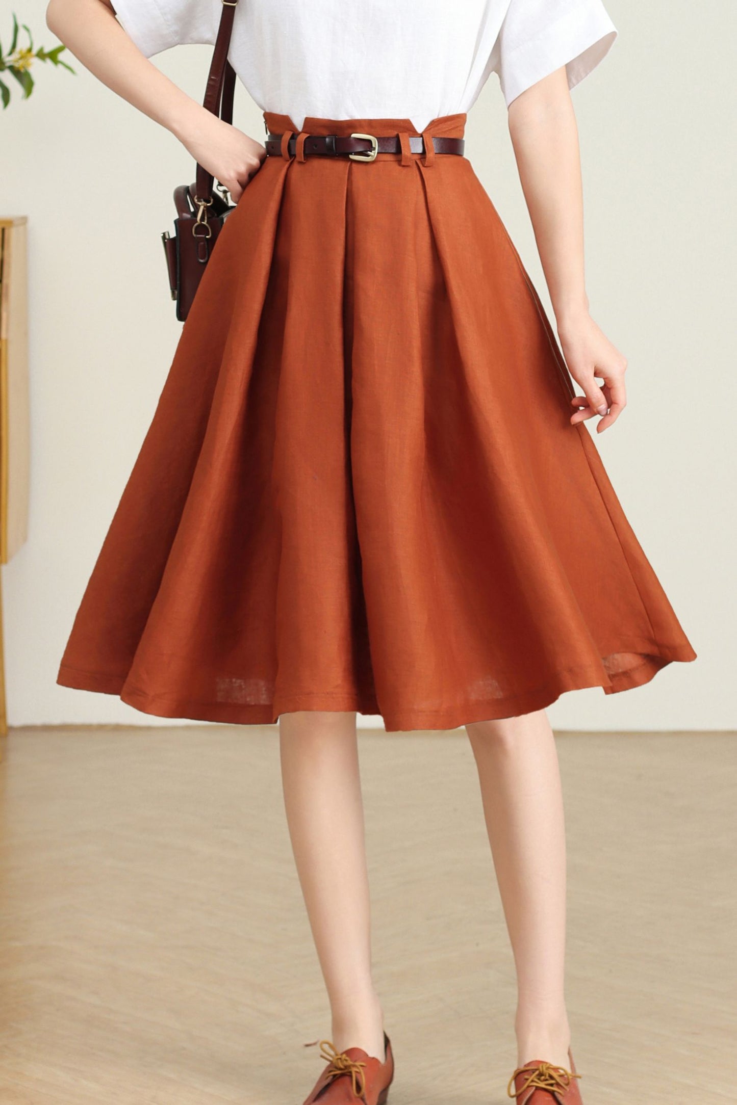 Orange Linen Skirt for Women C4732