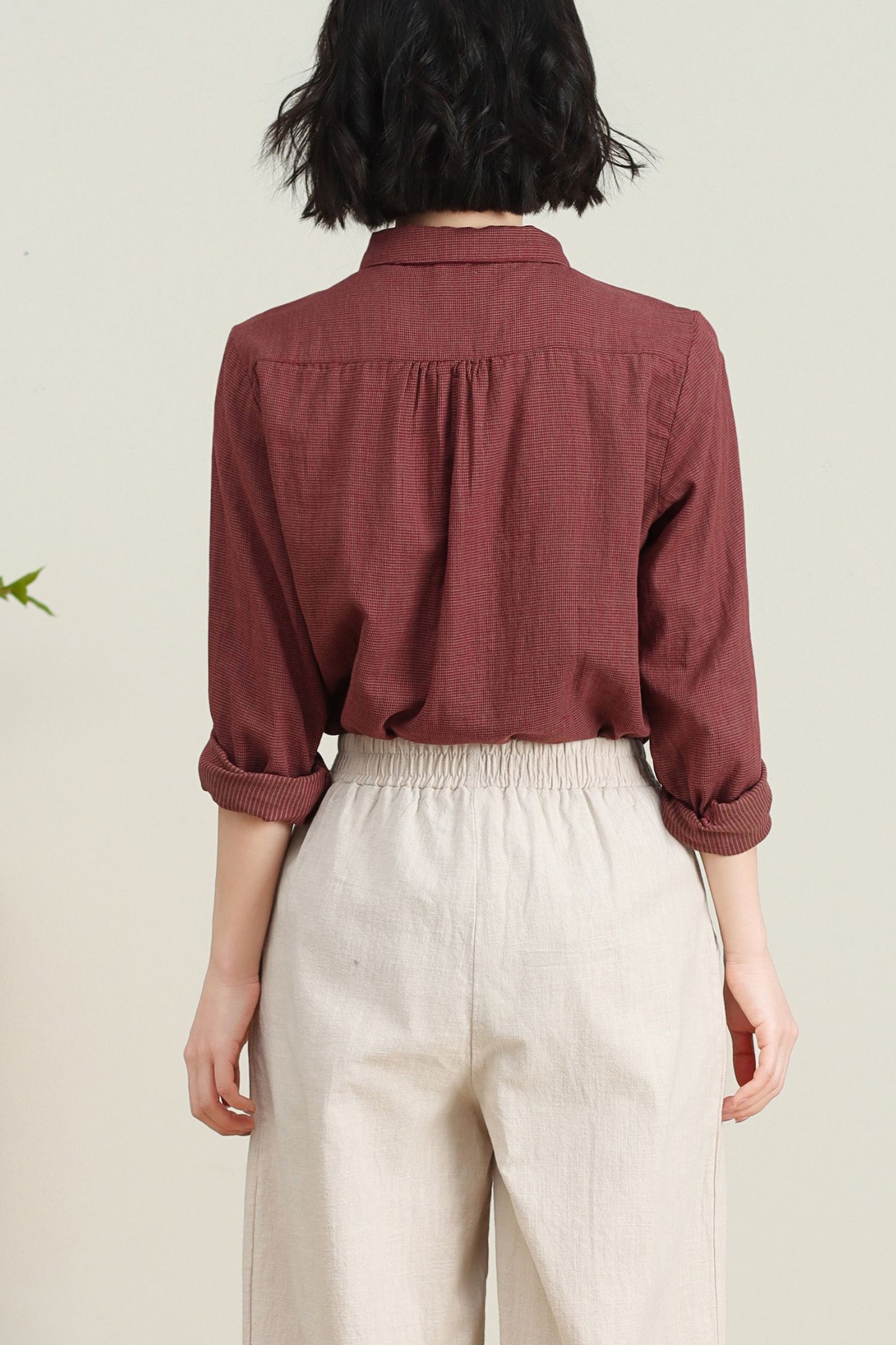 Loose fit plaid cotton blouse for women C4738