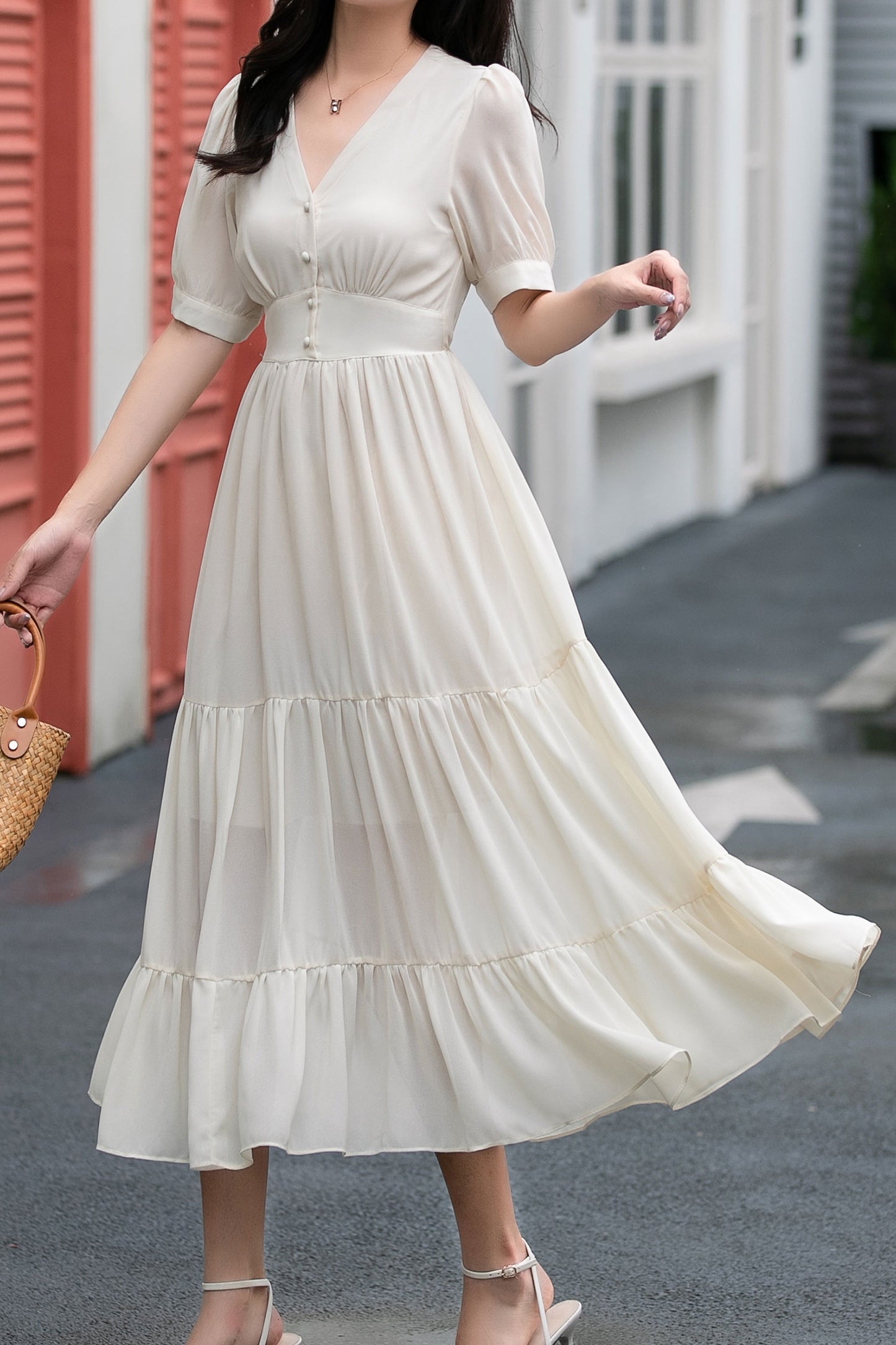 Fit and flare long prom chiffon dress C5038