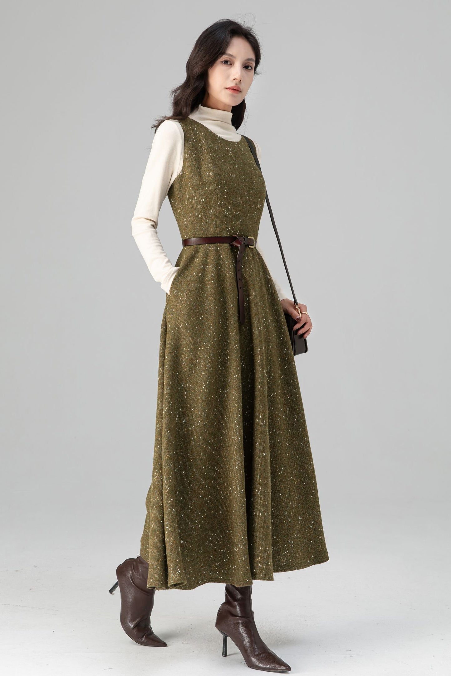 Autumn Winter Sleeveless A-Line Wool Dress C5203