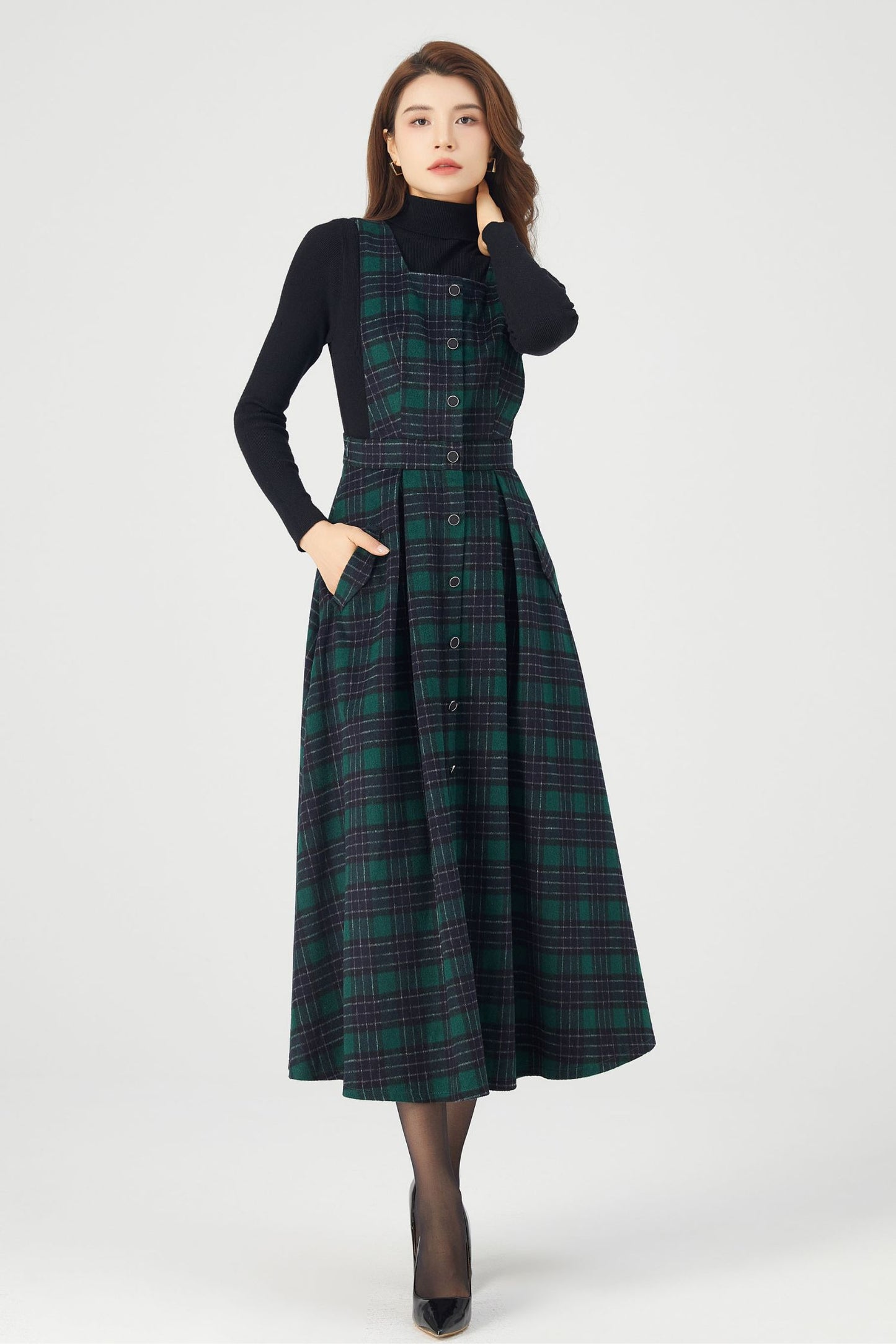 Womens Plaid Wool Dress C4326