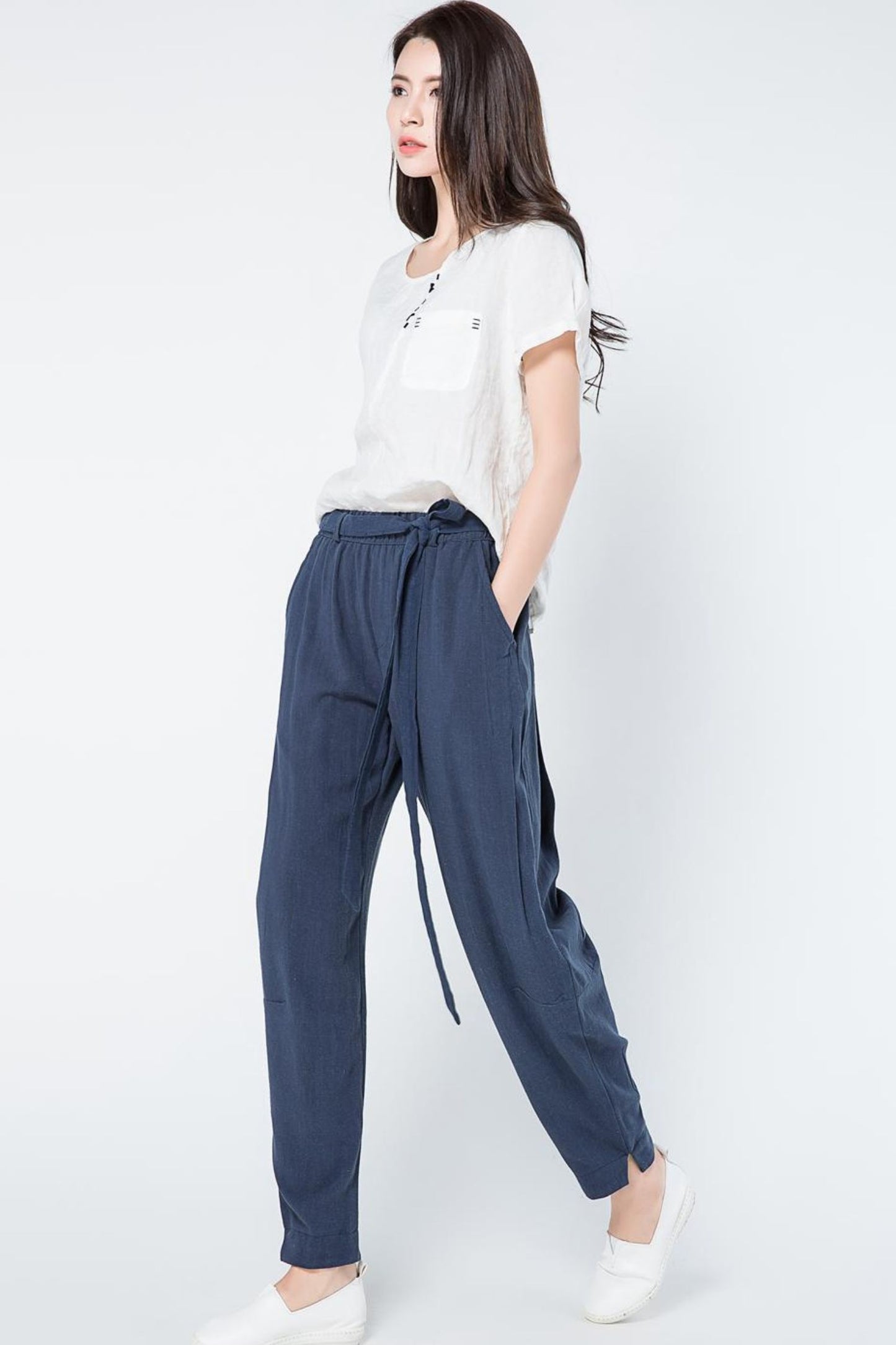 navy blue linen harem loose casual pants C1106