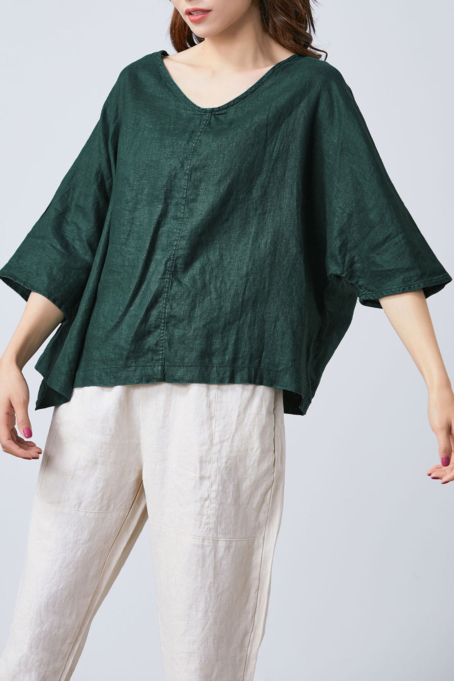 Women's Casual Green Linen Tops C1701