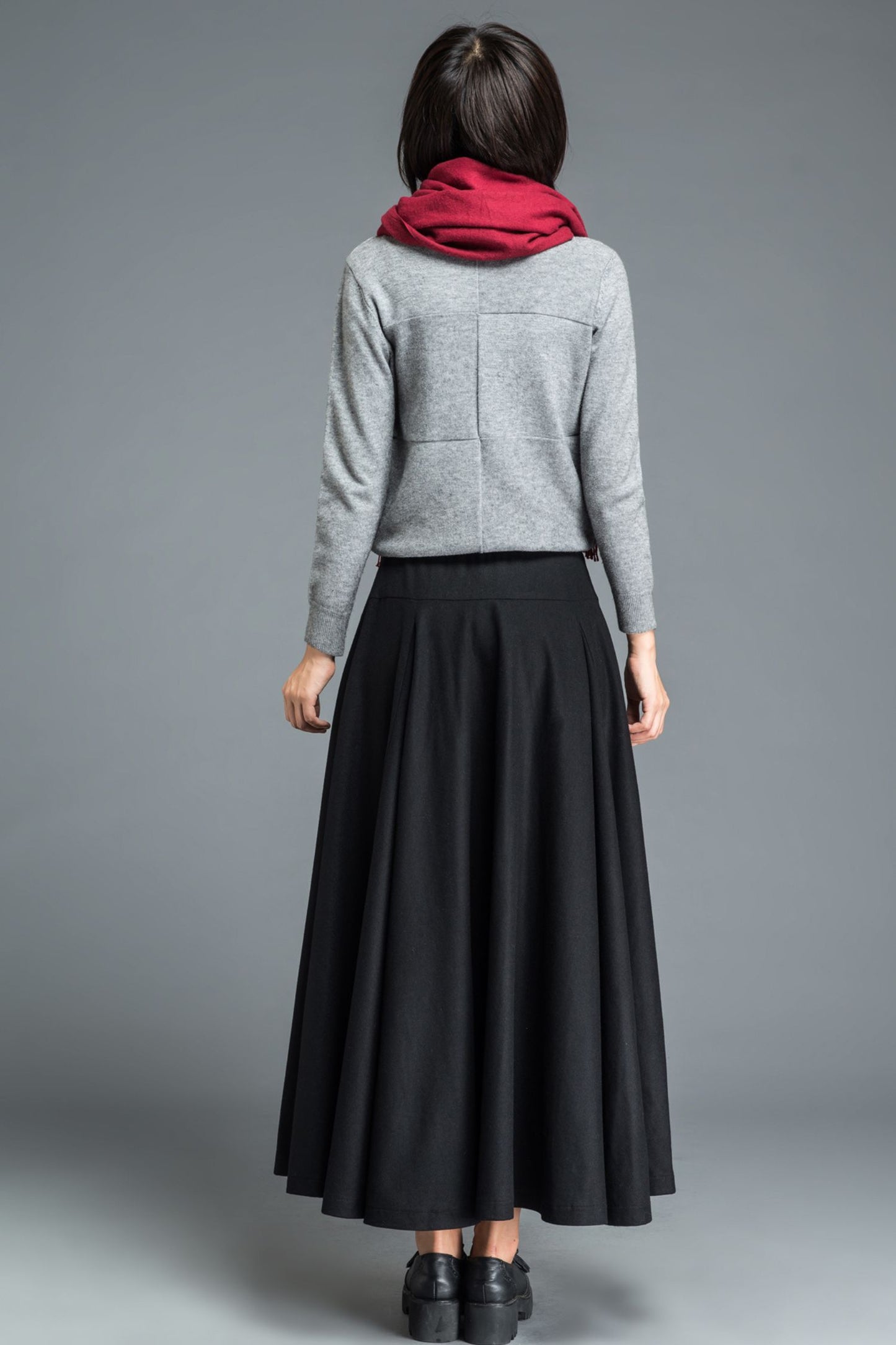 Maxi black winter long wool skirt women C1209