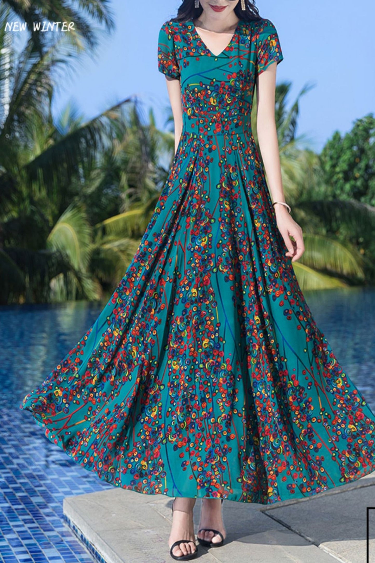 summer new chiffon floral dress C4047