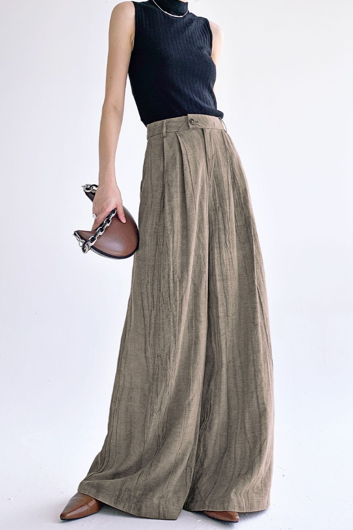 Cotton linen high-waisted loose leisure pants L0609