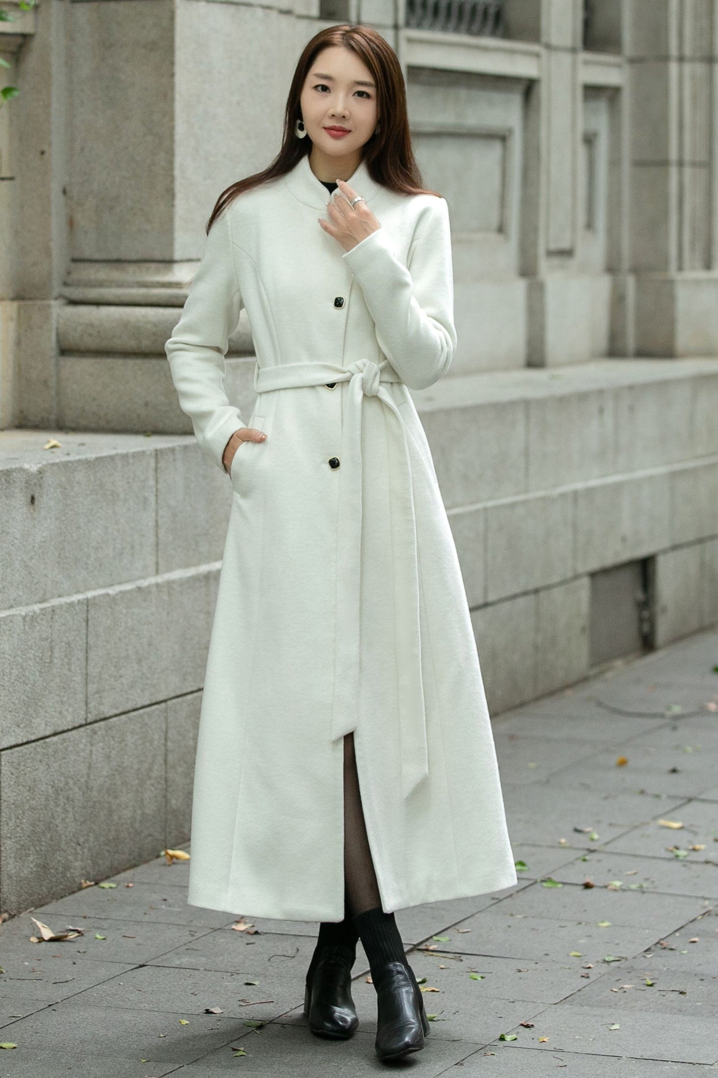 Long wool Belted winter trench coat C4497