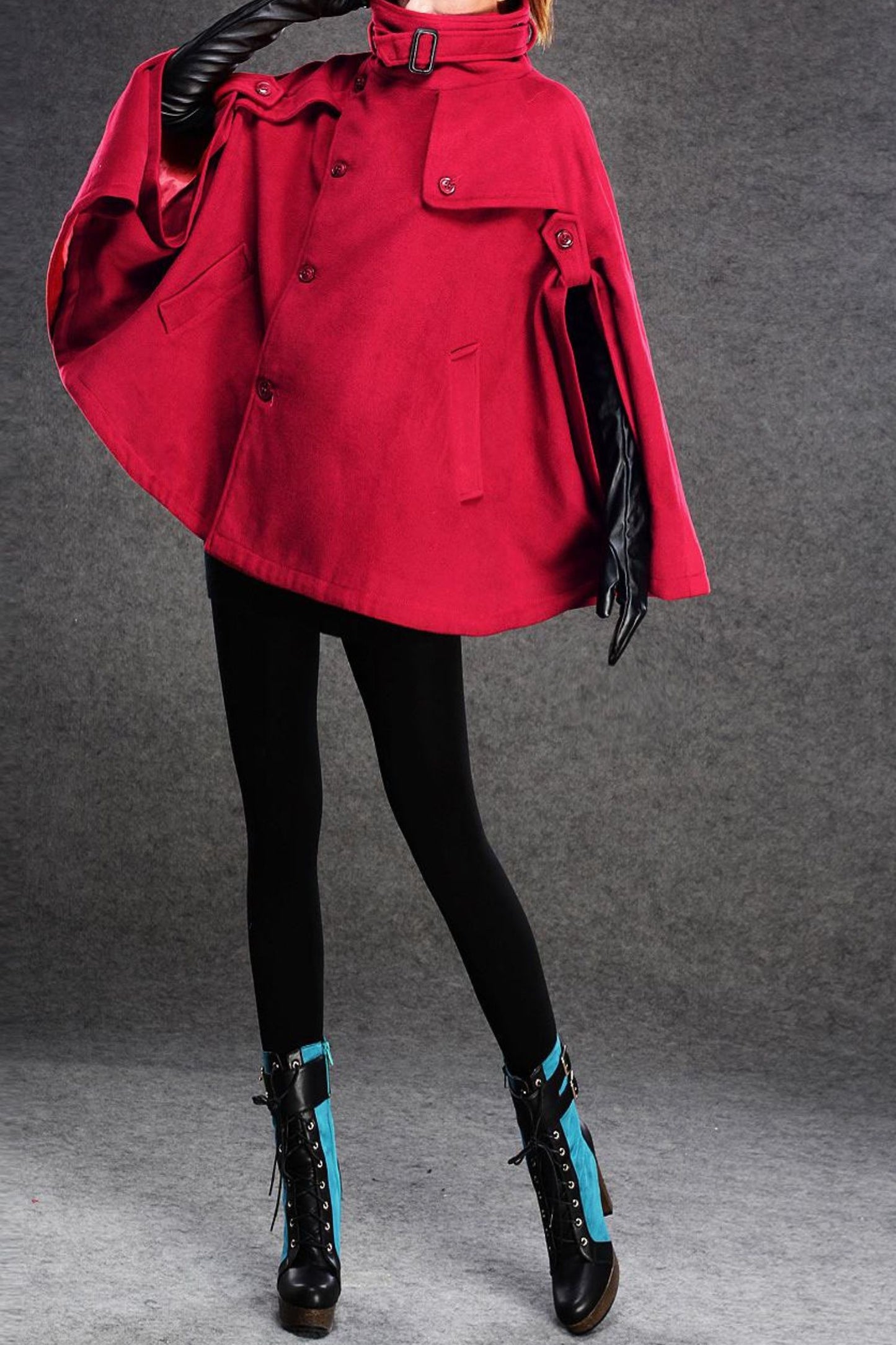 womens winter red wool cape C135