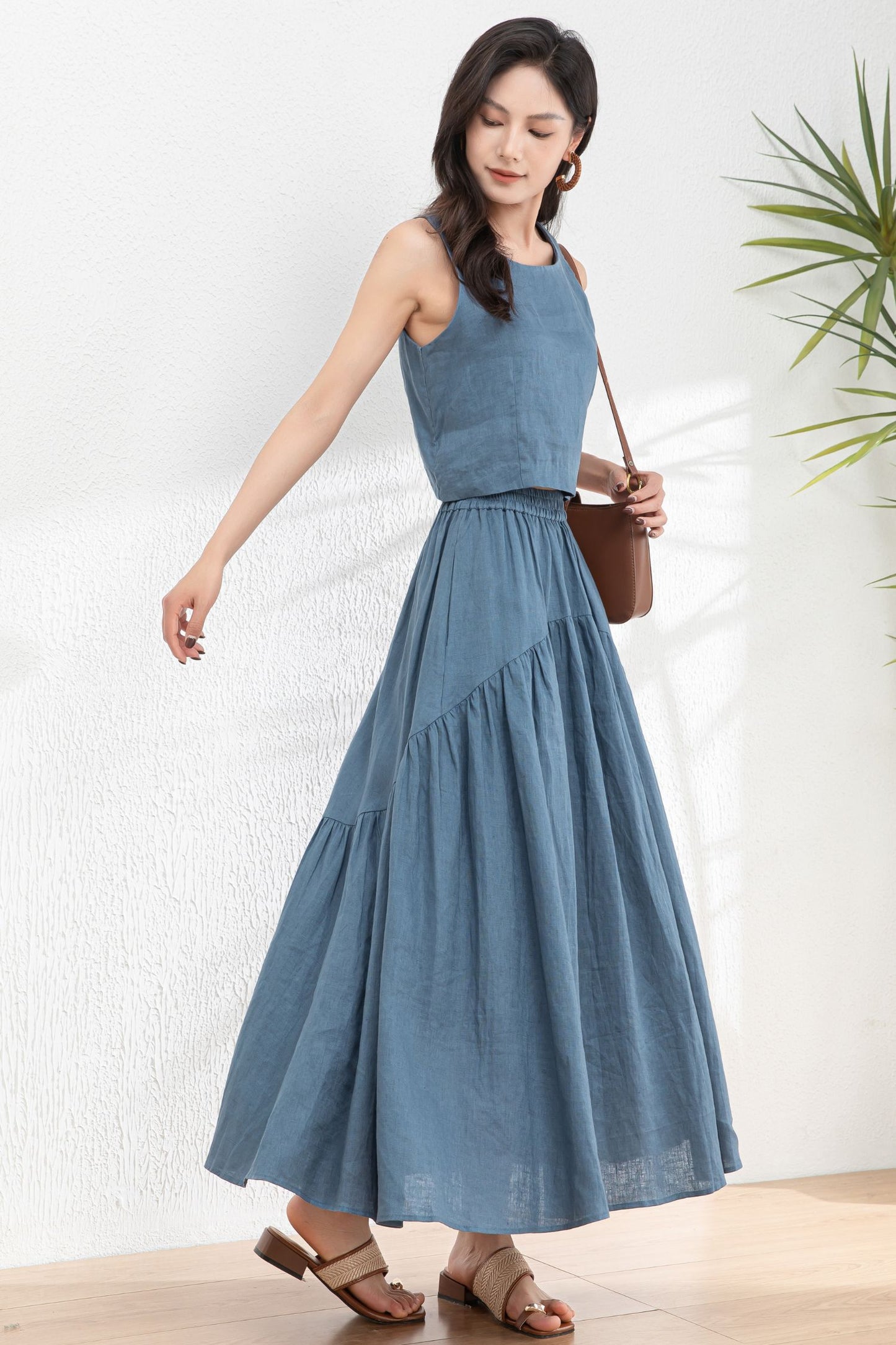 Summer Blue Two Piece Set Linen c4977