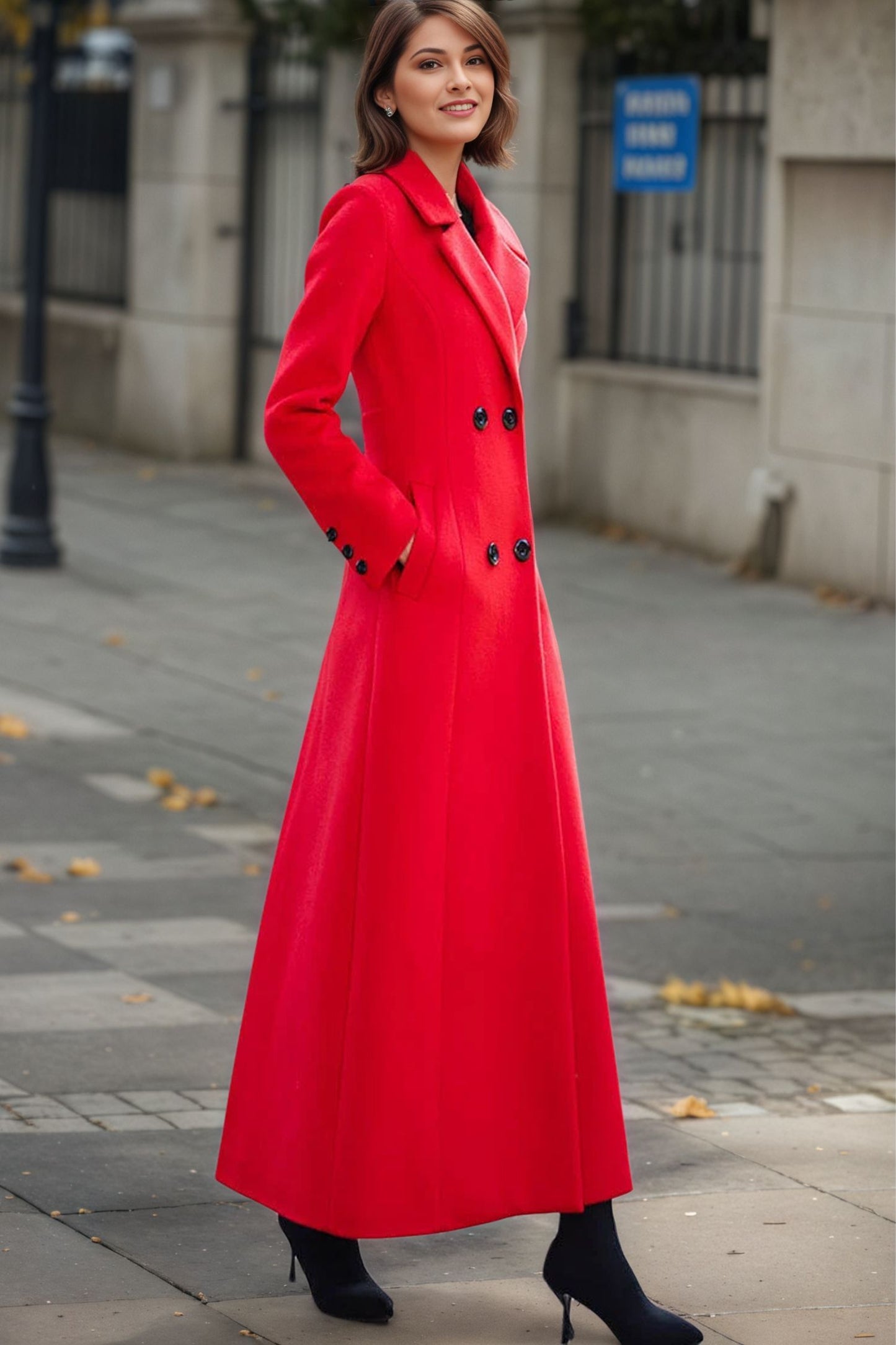 Double-breasted Red Wool Coat C4948