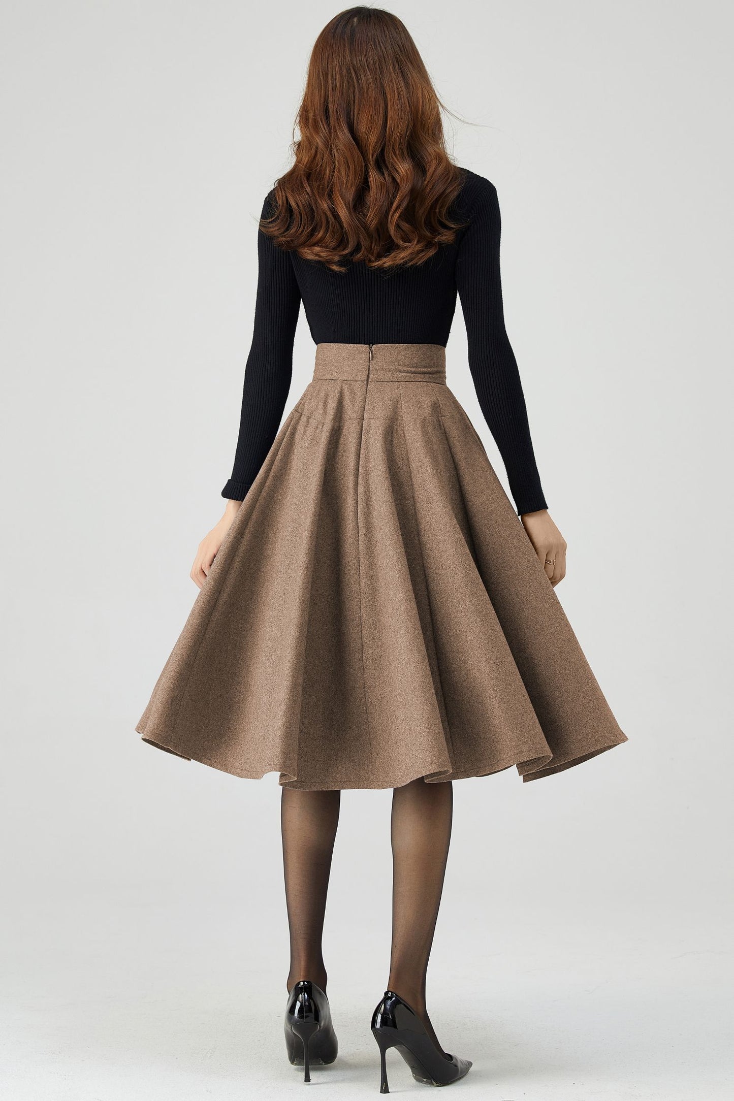 Swing Knee Length Skirt, Wool Skirt Women C4527