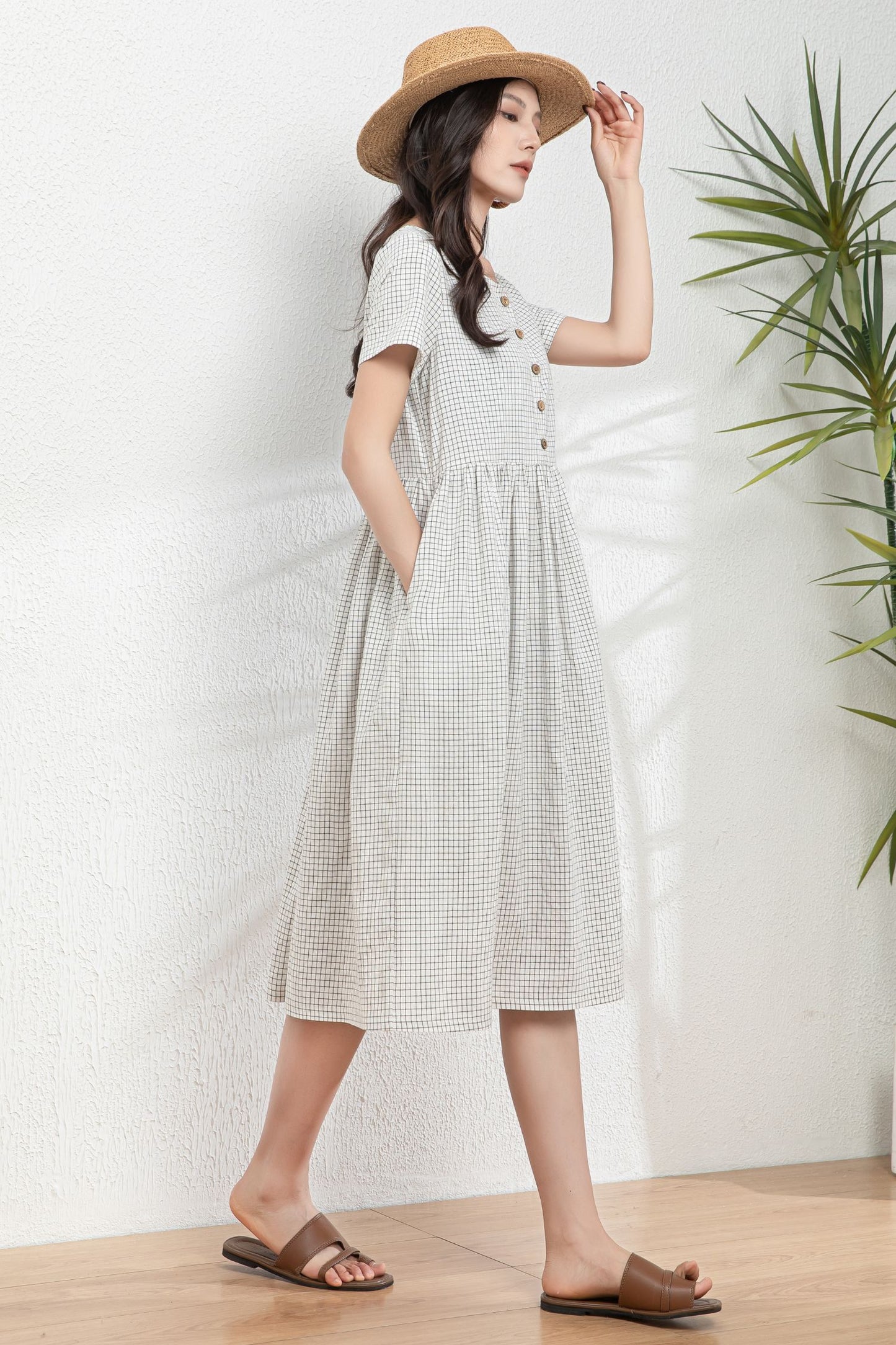 Oversized Button up Linen Dress with pockets c4979