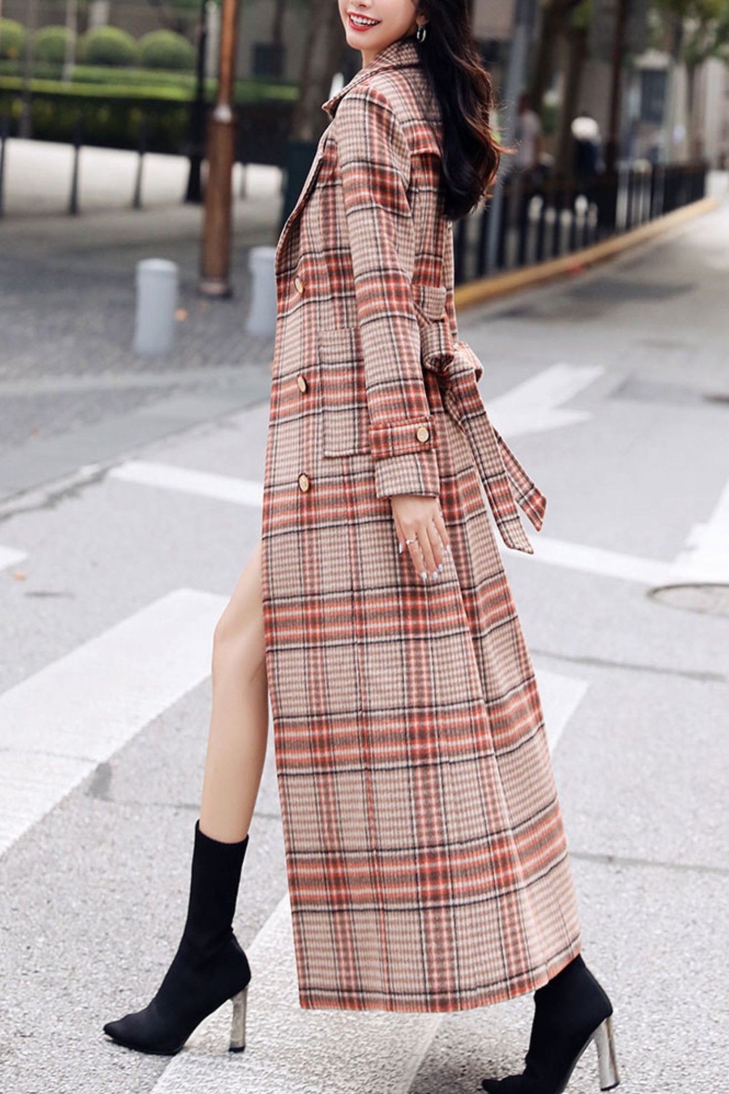 Women's Autumn and winter plaid wool coat C4255