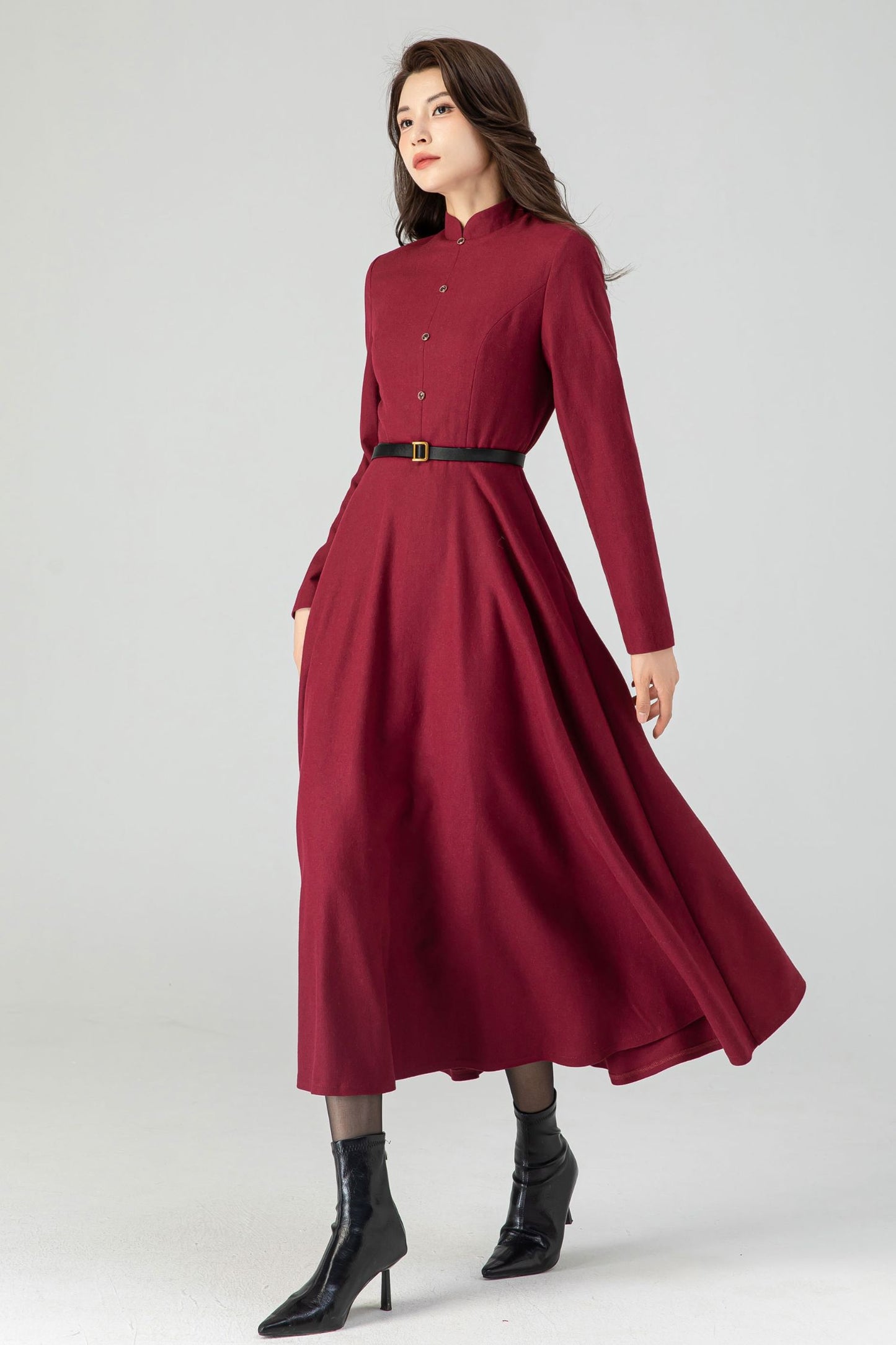 Burgundy Wool Fit and Flare Dress C3610 -Size XS US0 #CK2301028