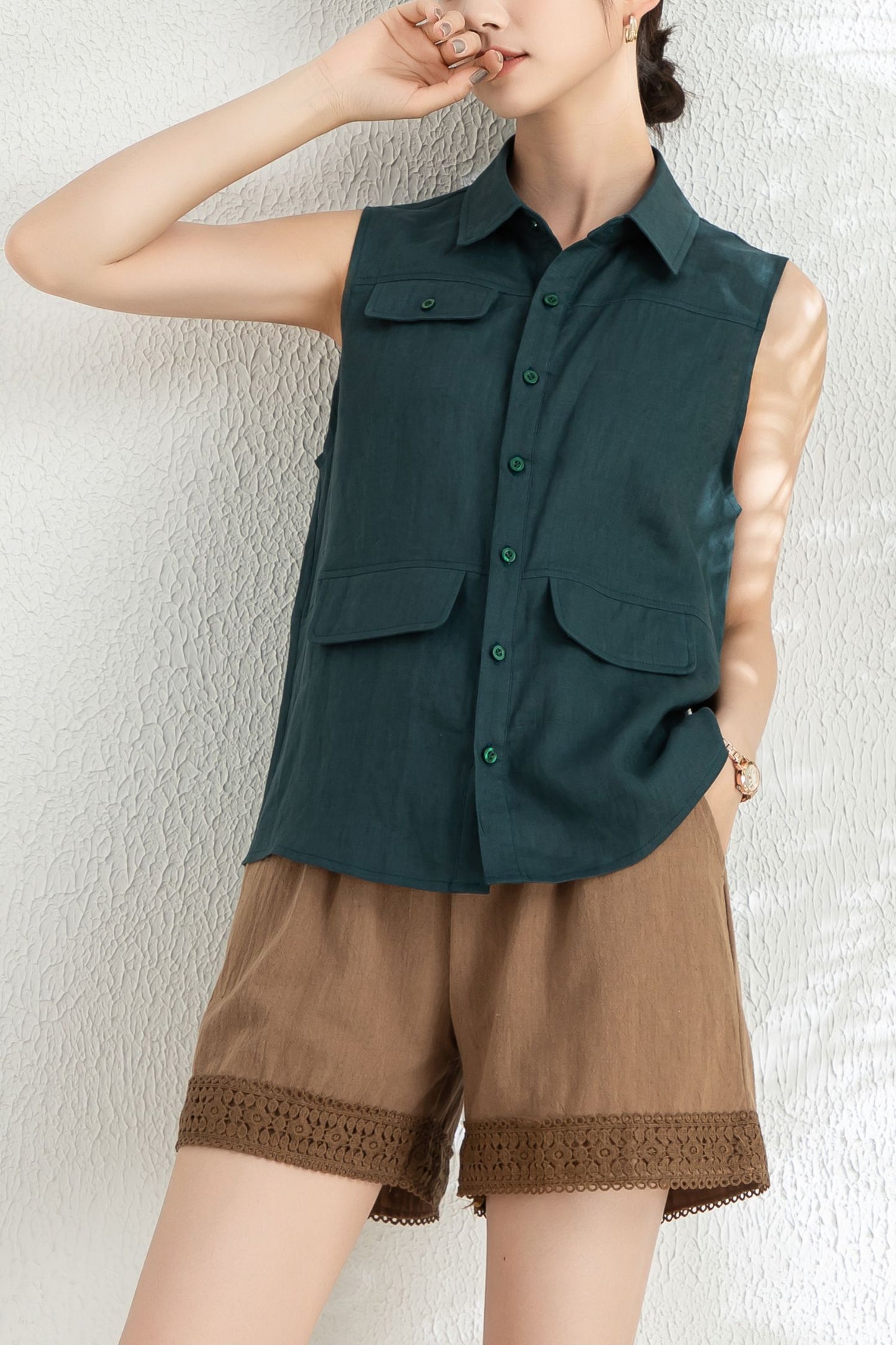 Women's Summer Sleeveless Linen Shirt C4854