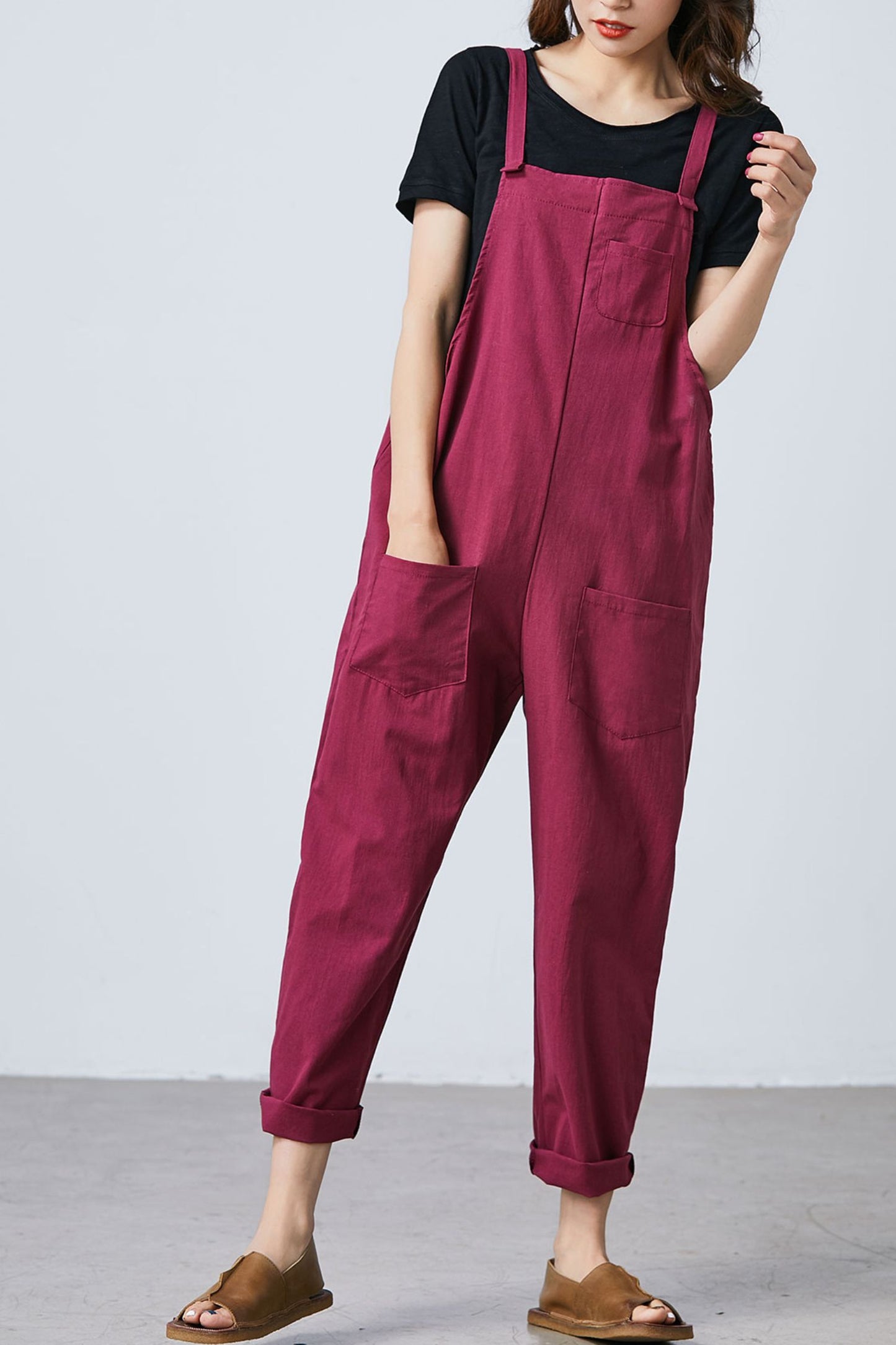 Women Casual Linen Jumpsuits Overalls Pants C1692