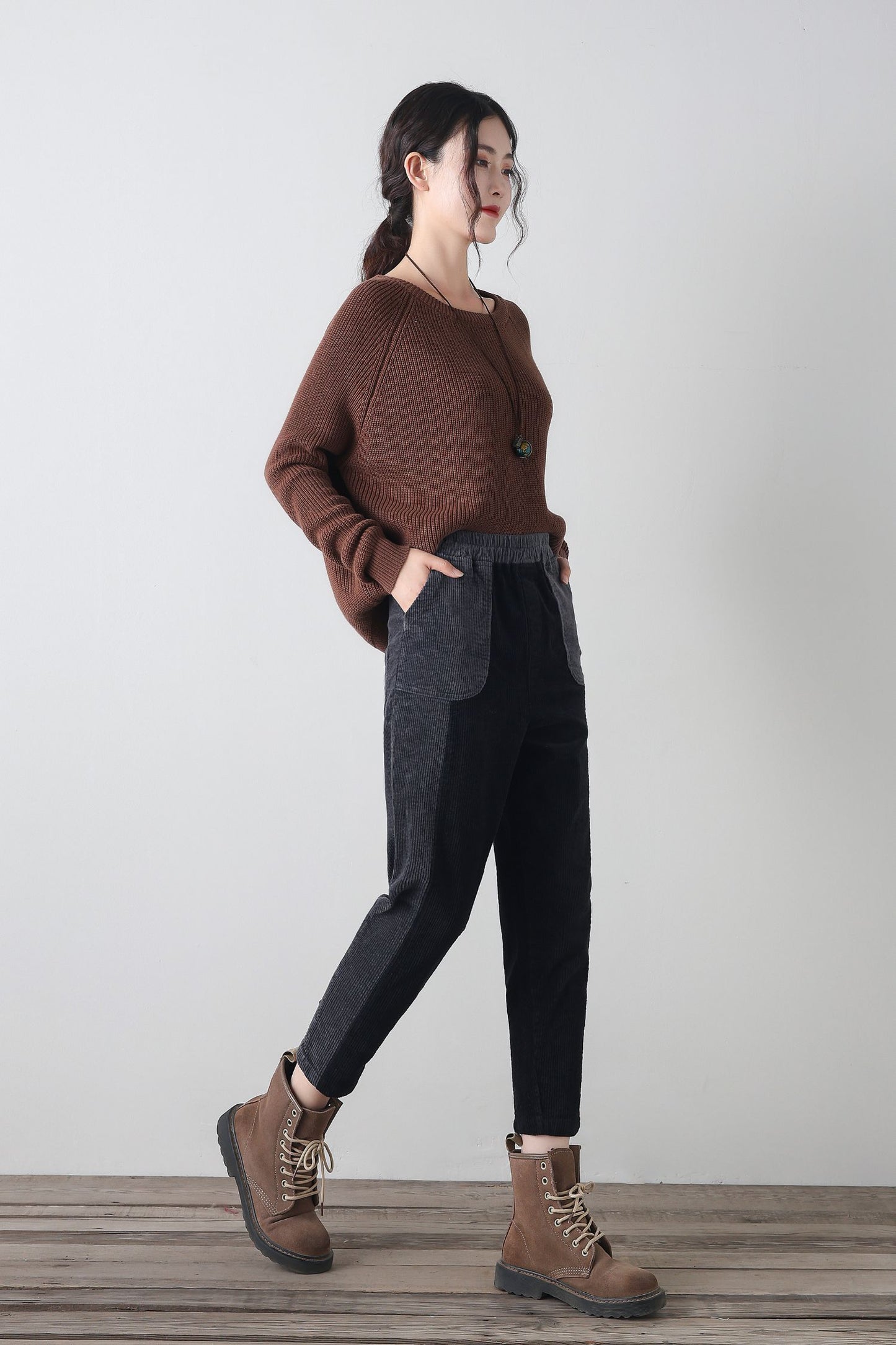 Patchwork corduroy pants women C4343