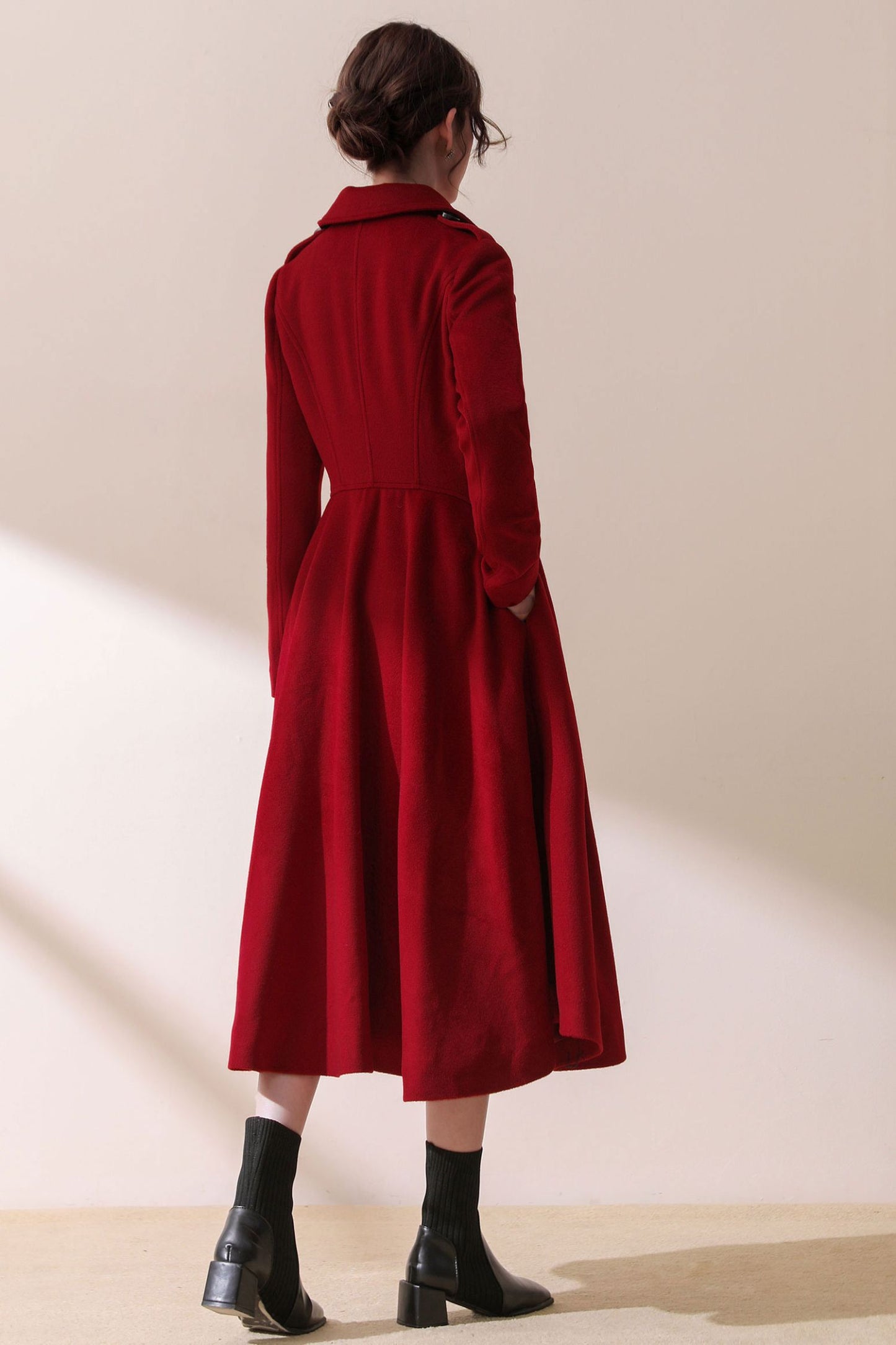 Burgundy Winter Swing Wool Coat C1792
