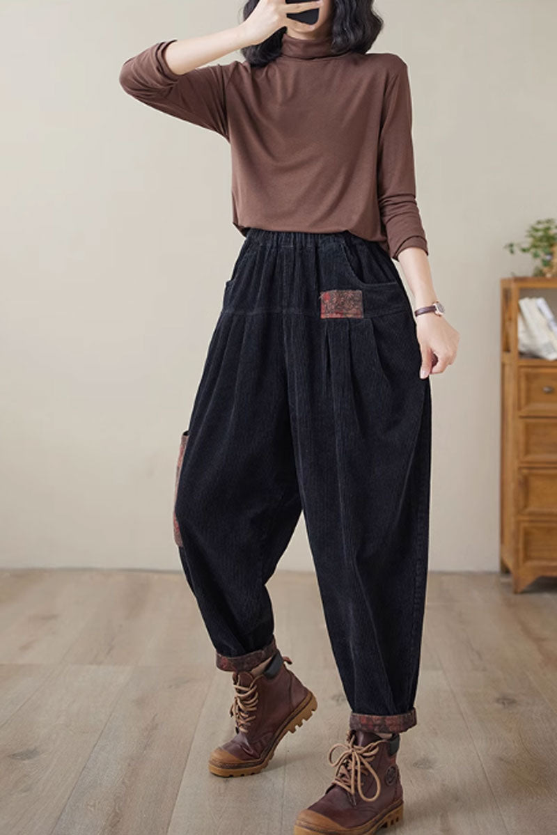 patchwork winter warm corduroy long pants C3805