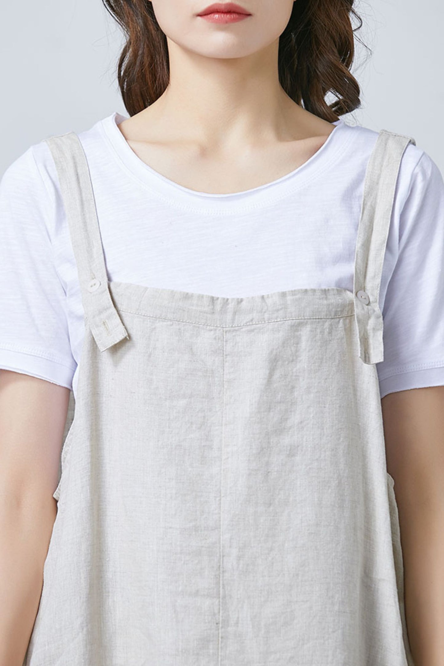 Women Casual Linen Vest Dress Strap Dress Loose Overalls With Pockets C1675