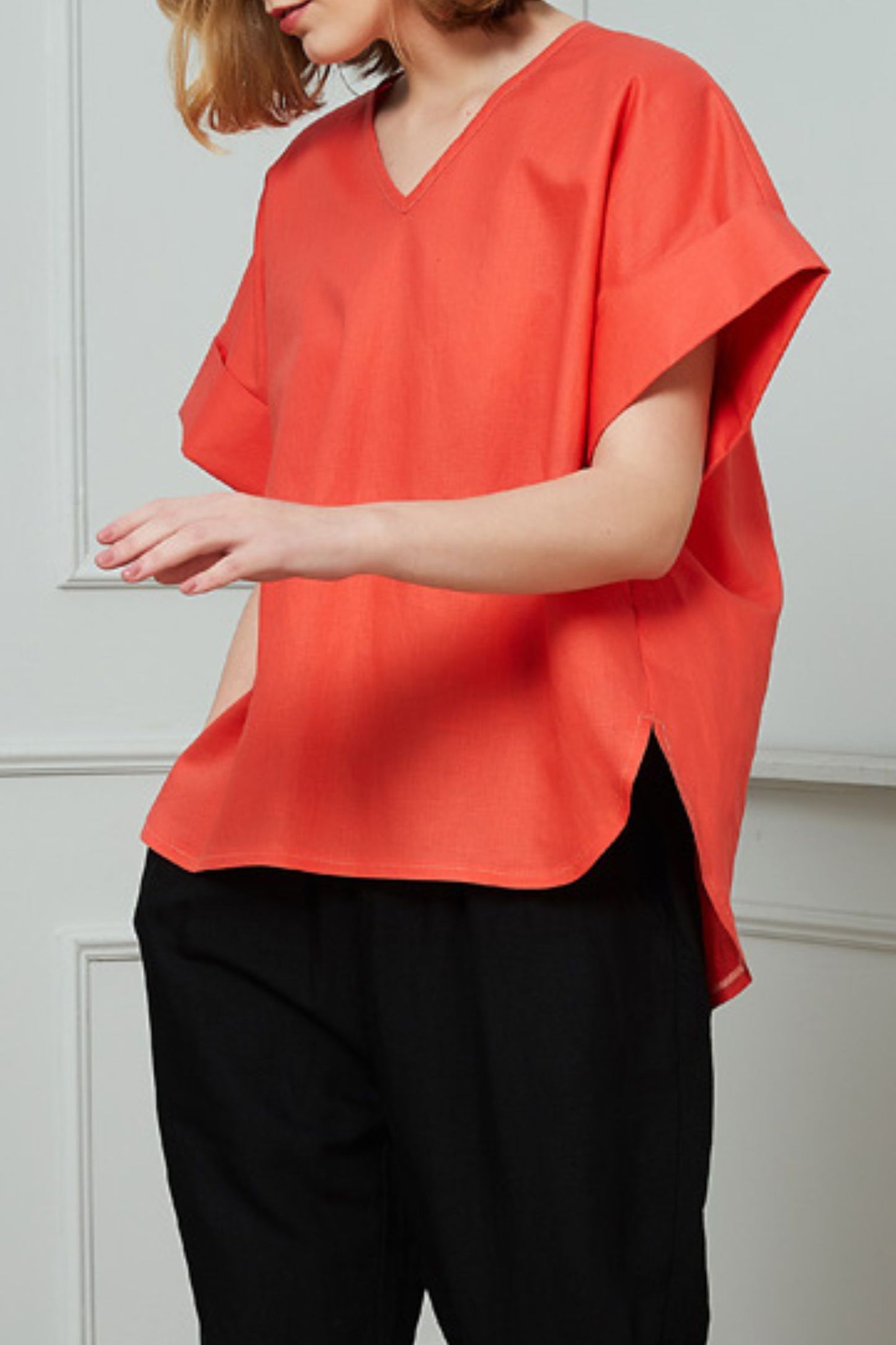 Women's Casual Orange Linen Tops C1467