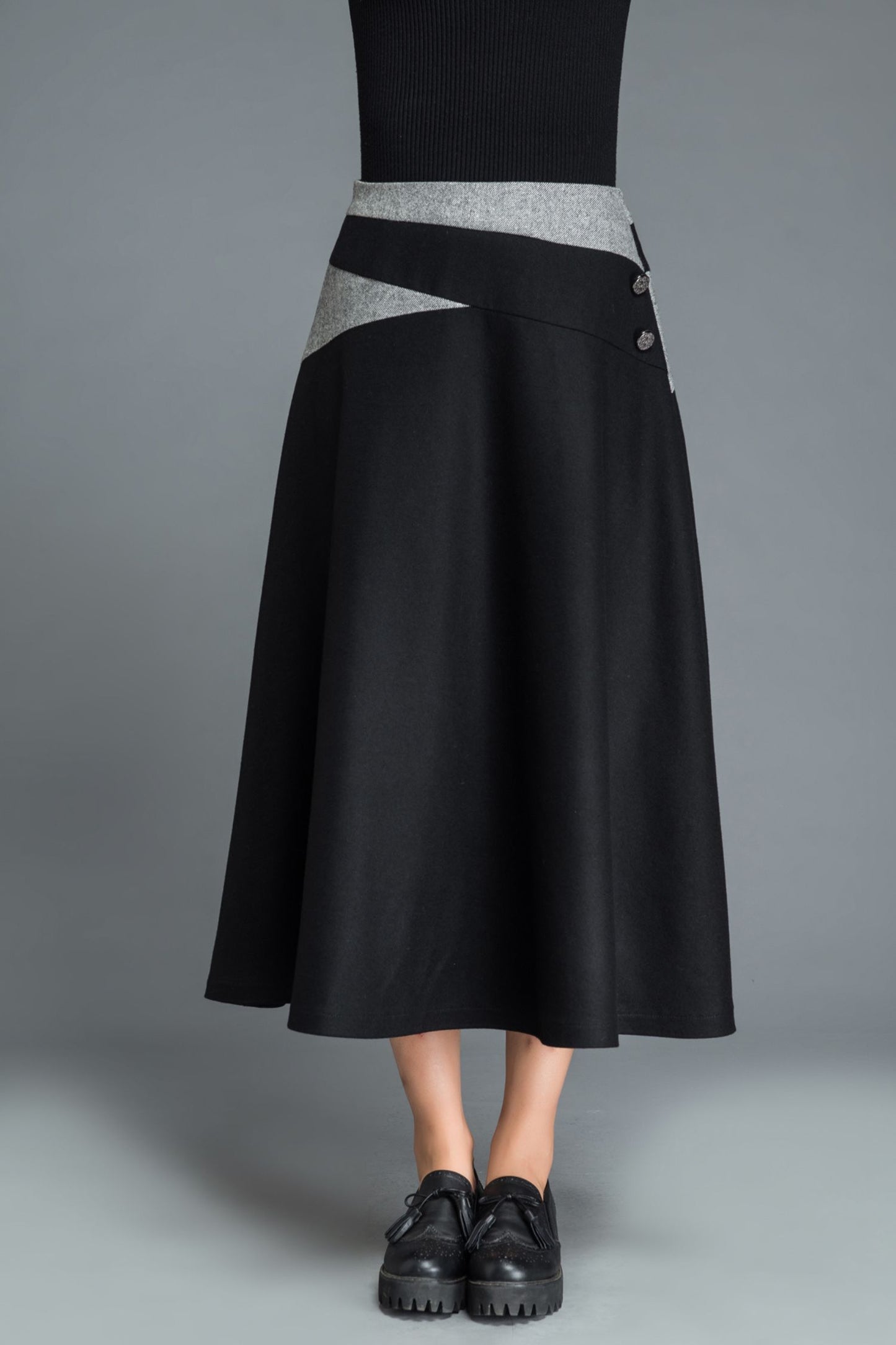 A line black midi wool skirt C1215