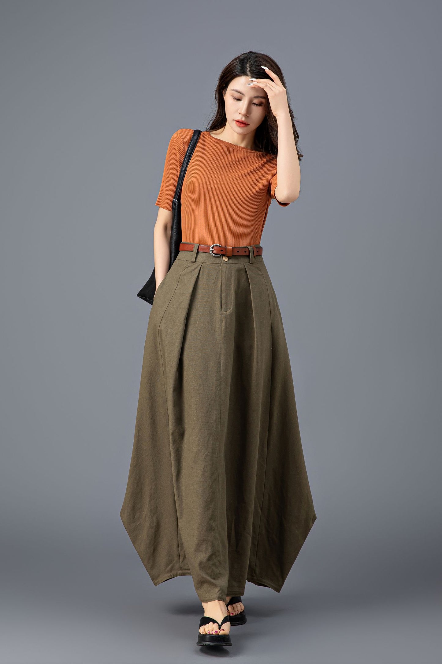 Elegant Army Green Maxi Skirt C3921