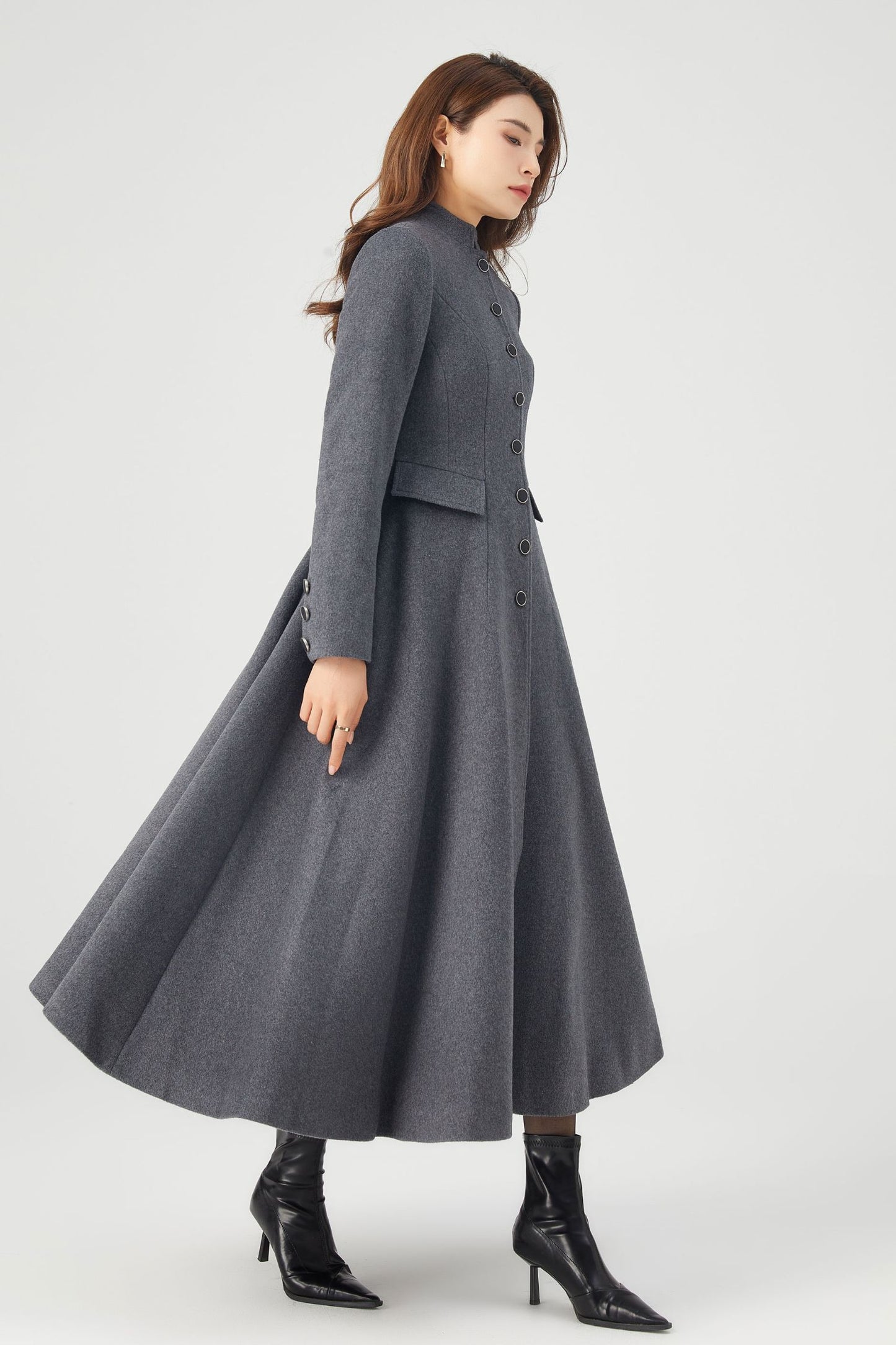 Long Winter Grey Wool Coat C3674