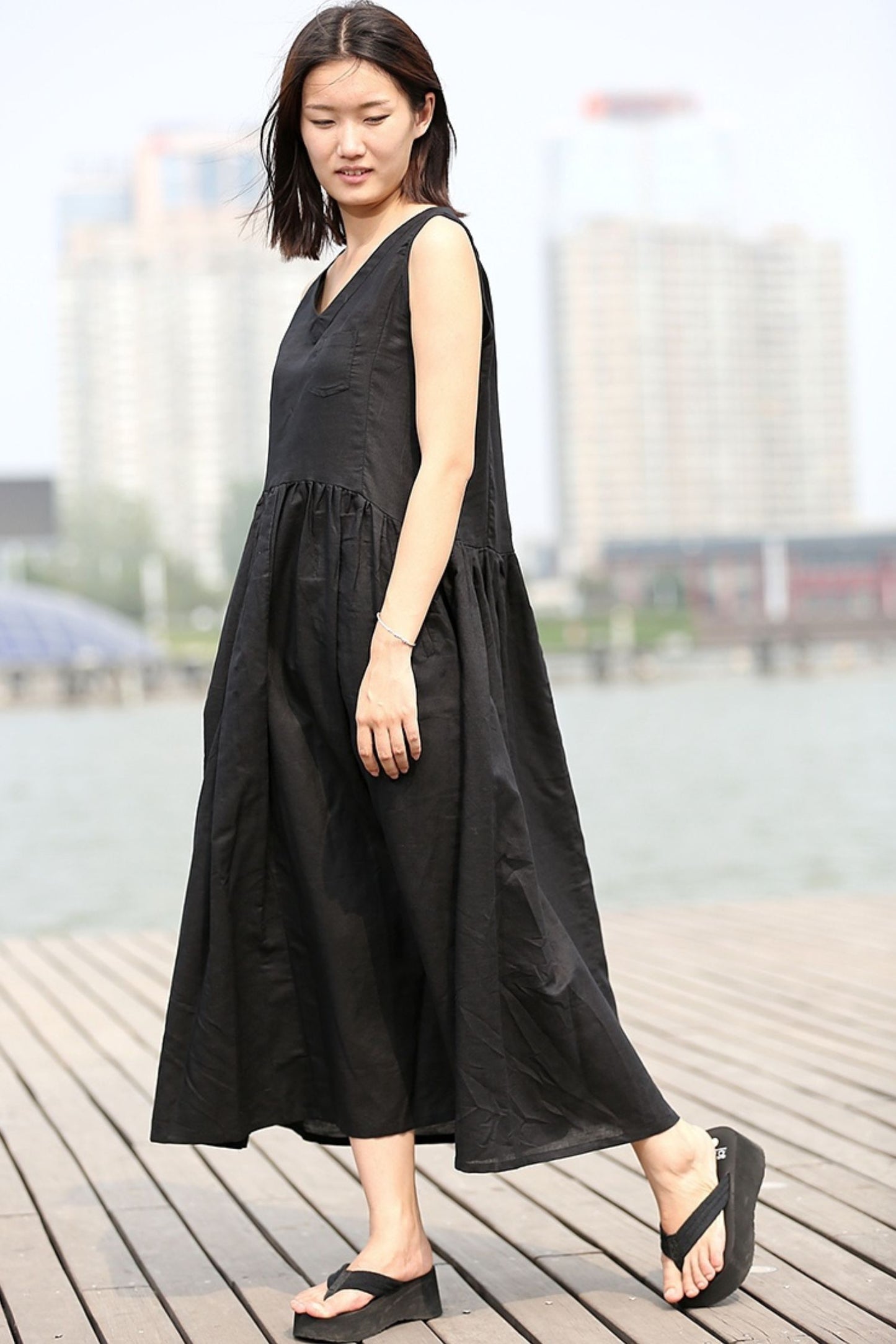 Summer Casual Black linen Dress C274