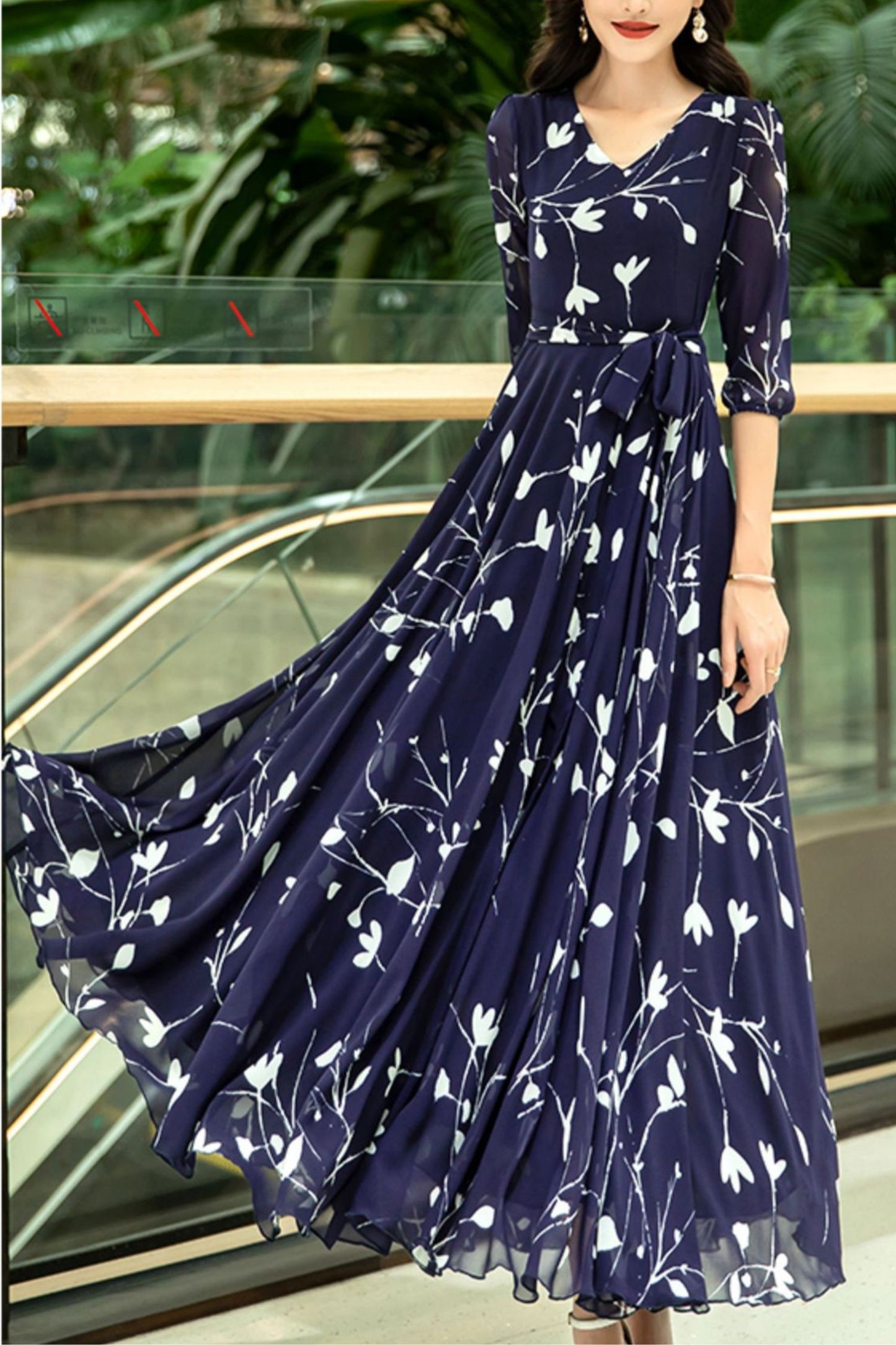 women chiffon floral dress C3976