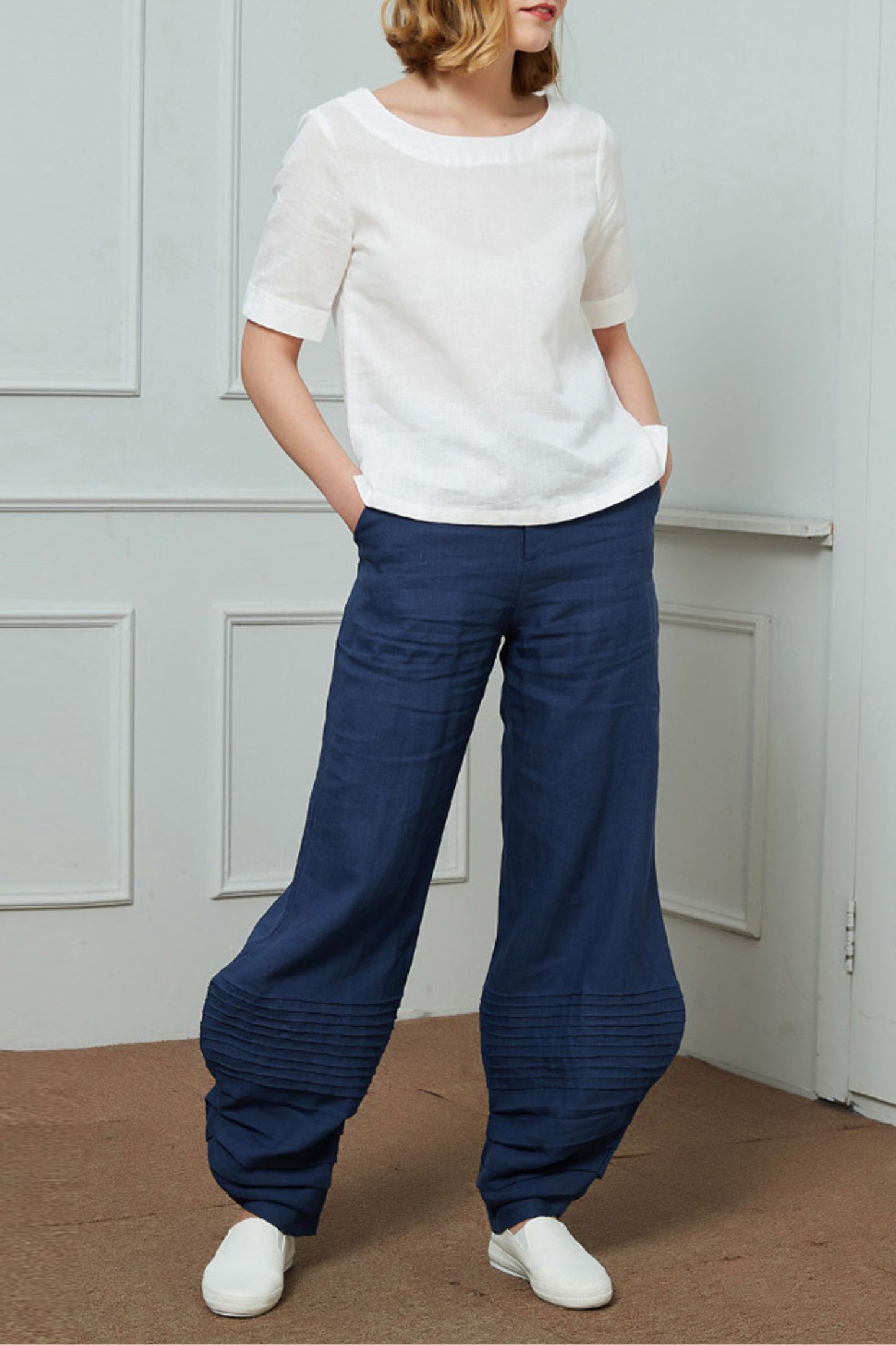 Blue Linen Casual pants C1454