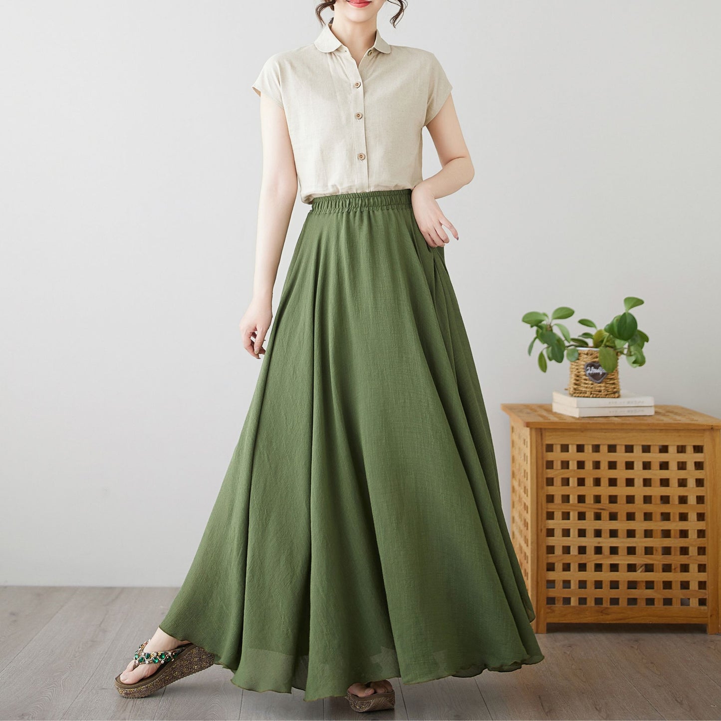 Women's natural Linen Short Sleeve Top c4898
