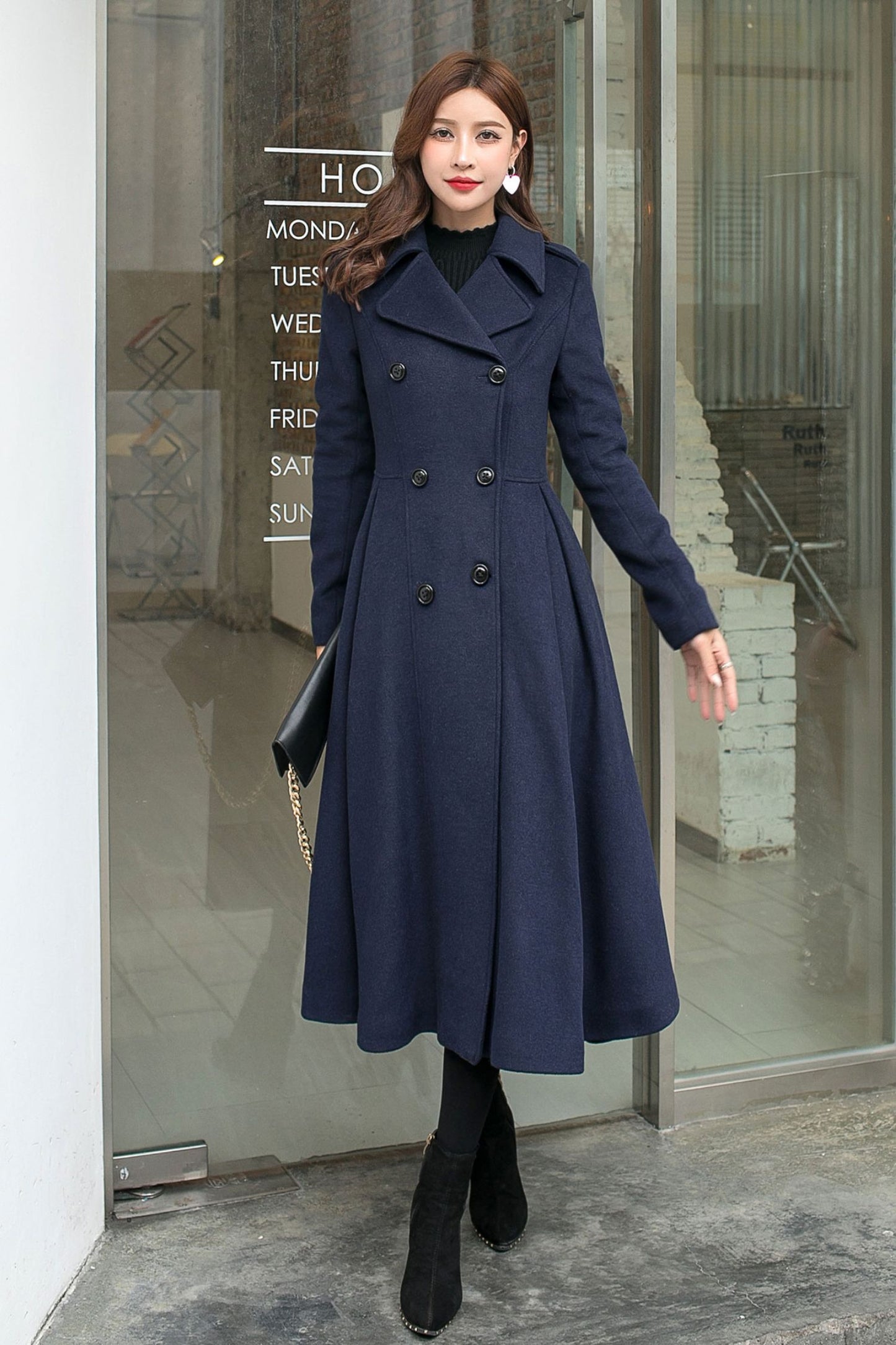 Navy Blue Long Wool Princess Coat C2578