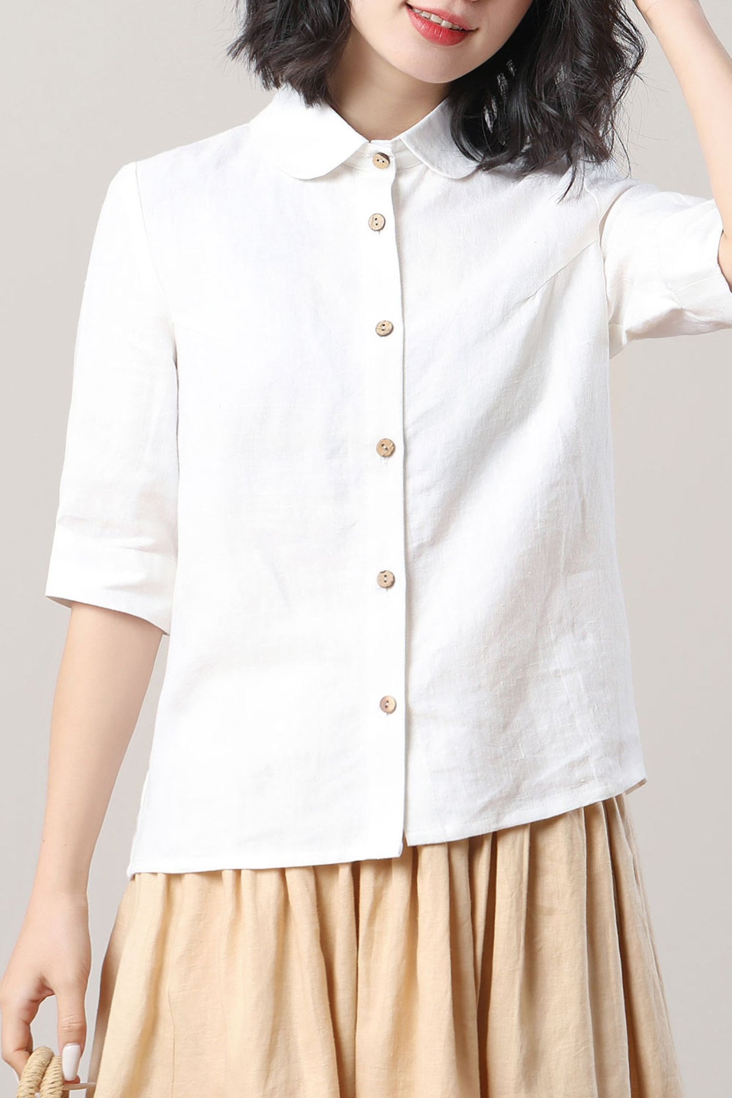 Women's White Linen Shirt C3280 -Size M #CK2300473