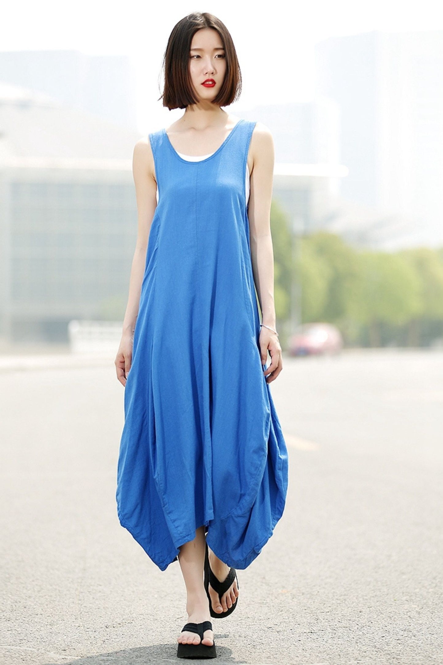 Linen long vest sleeveless dress C355