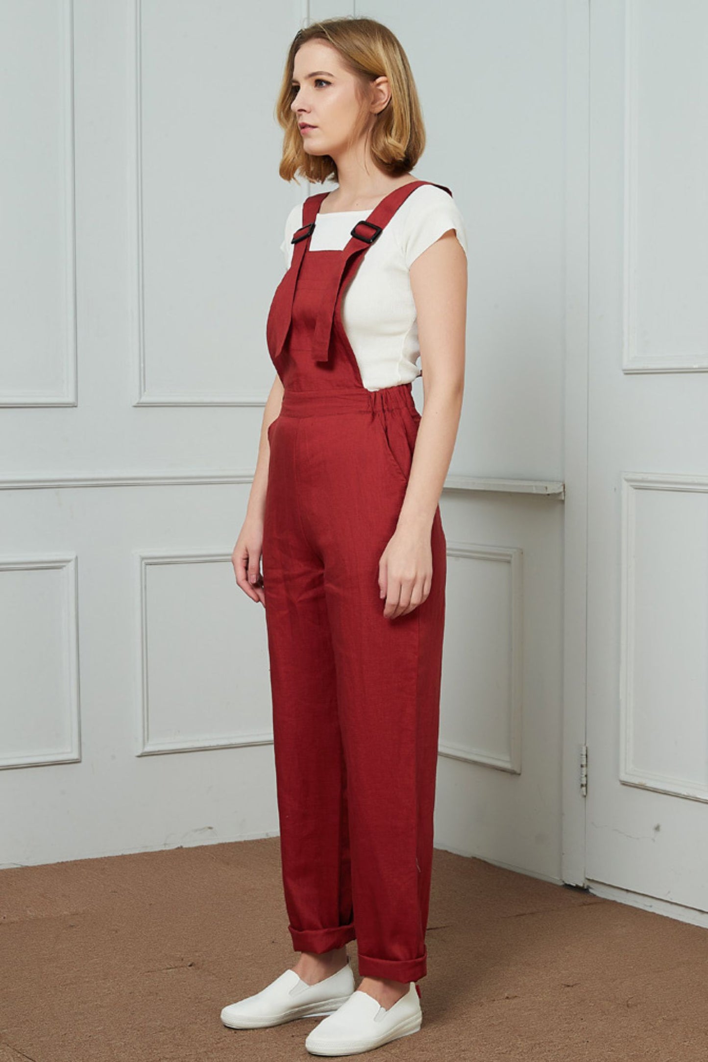 Bib Pocket Front Harem Overalls, womens linen pants C1469