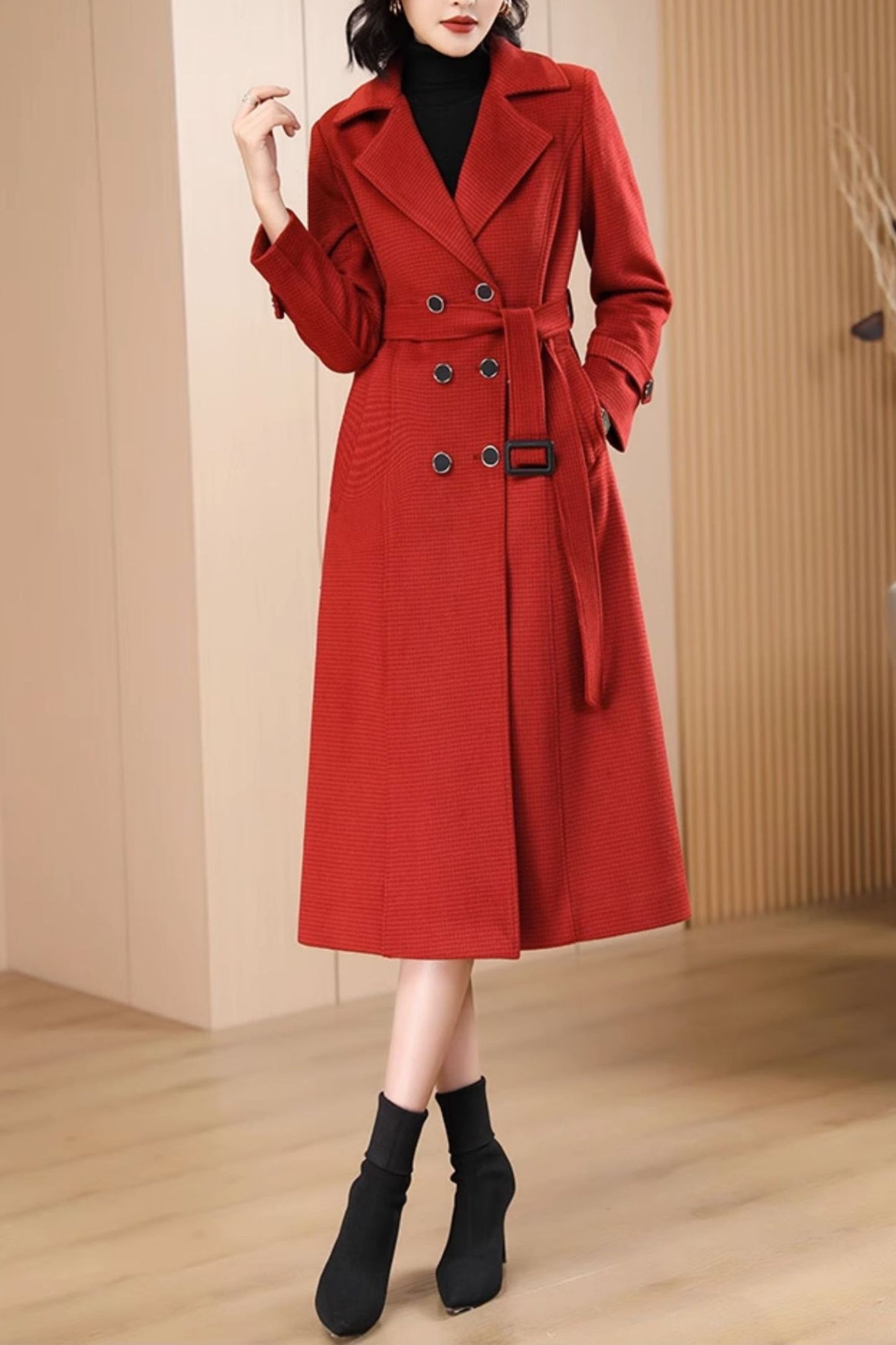 Women's Autumn and winter red plaid coat C4215