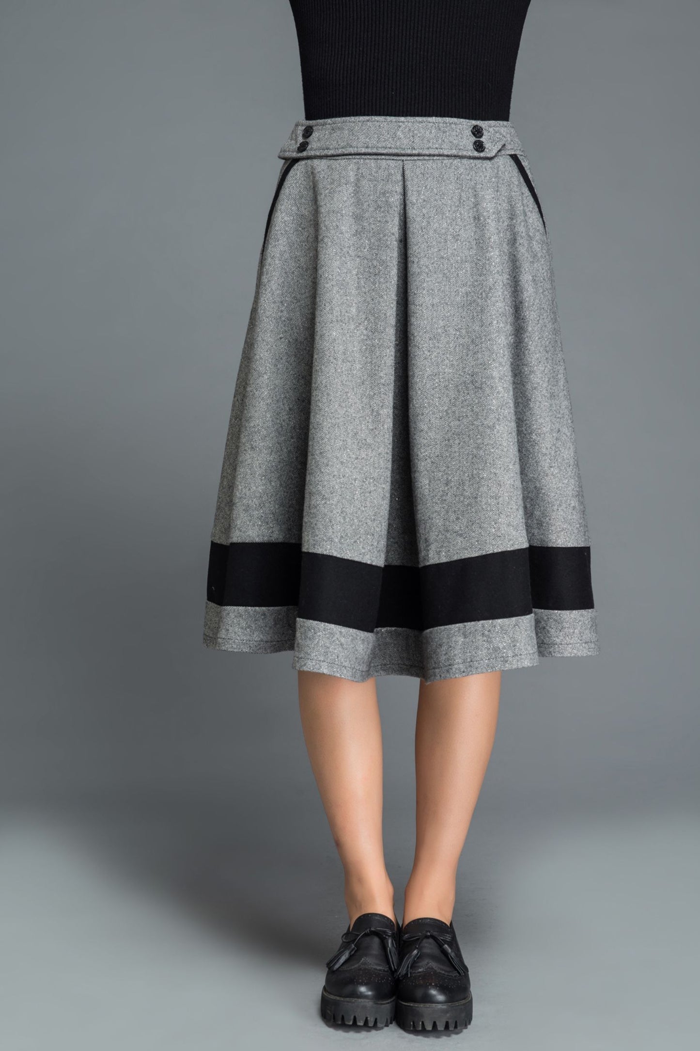 Knee length block color winter wool skirt C1214