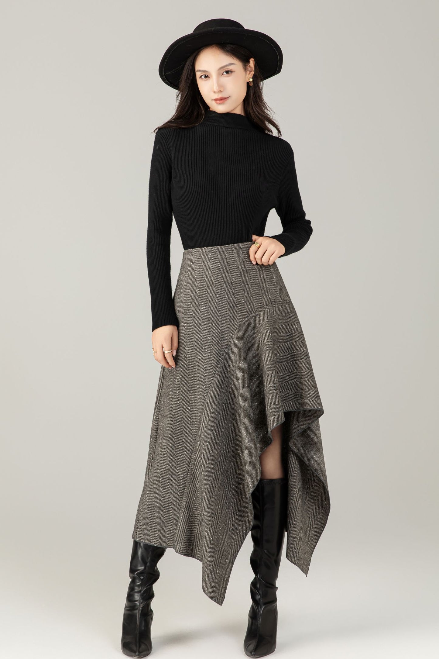 Gray irregular winter wool skirt women C5250