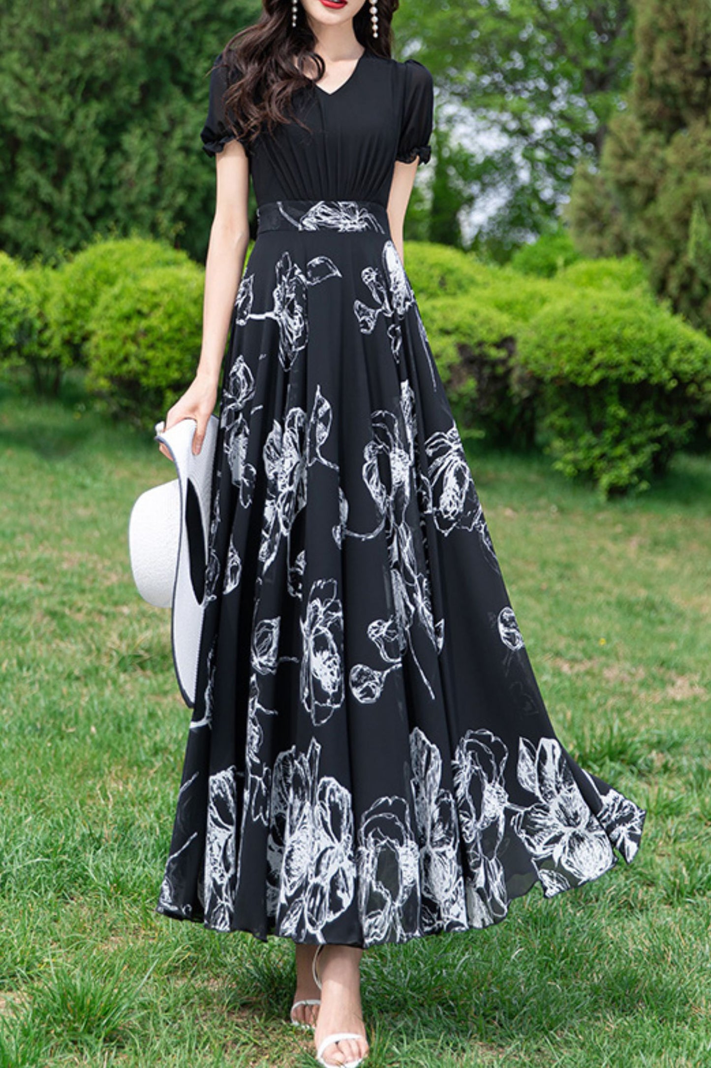 Black summer new chiffon  large swing dress C3981