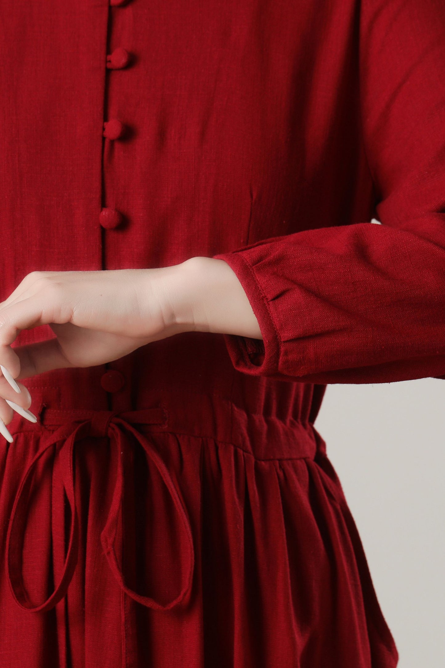 red linen dress with drawstring waist c4775