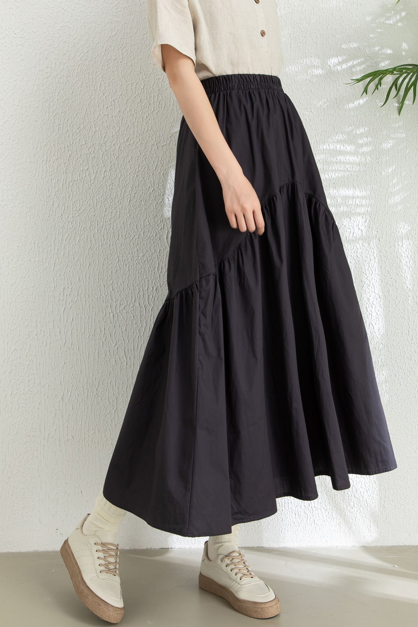 Summer Midi Black Swing Skirt C3296