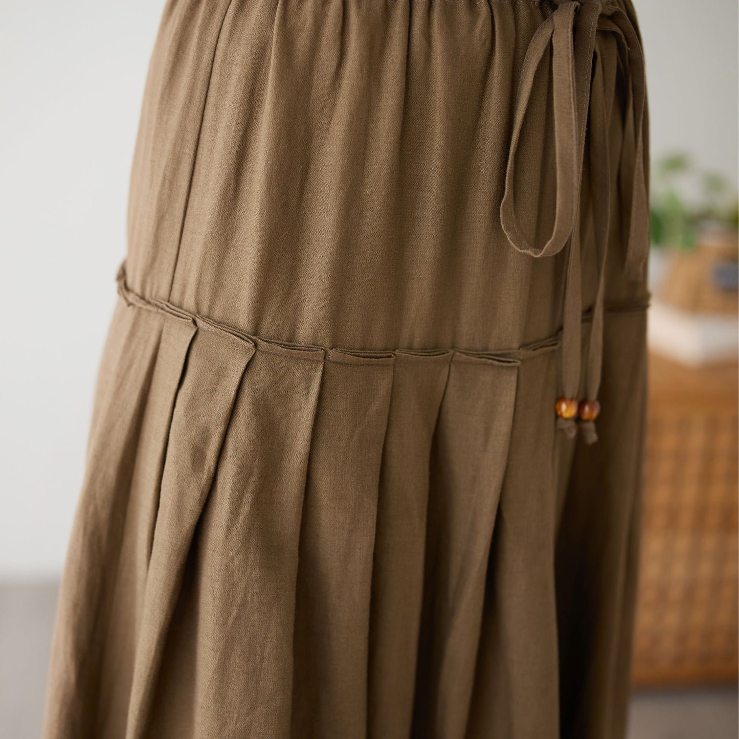 Brown Flowy Pleated A-line Skirt c4892