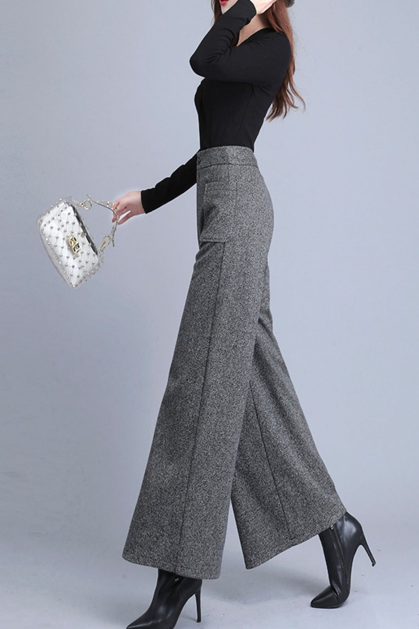 High waist wool pants with pockets c5088