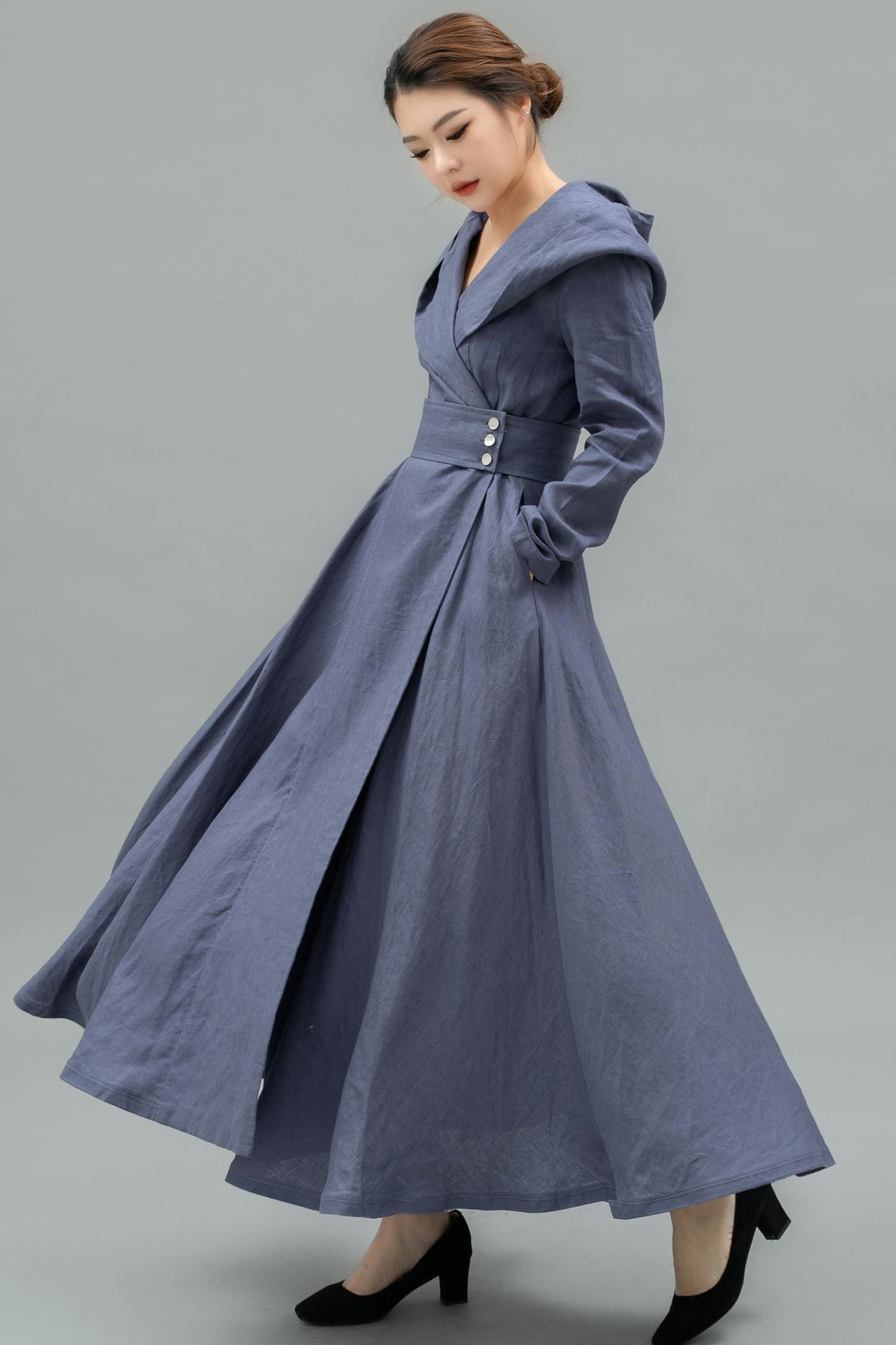 Elegant Hooded Long Linen jackets C4744