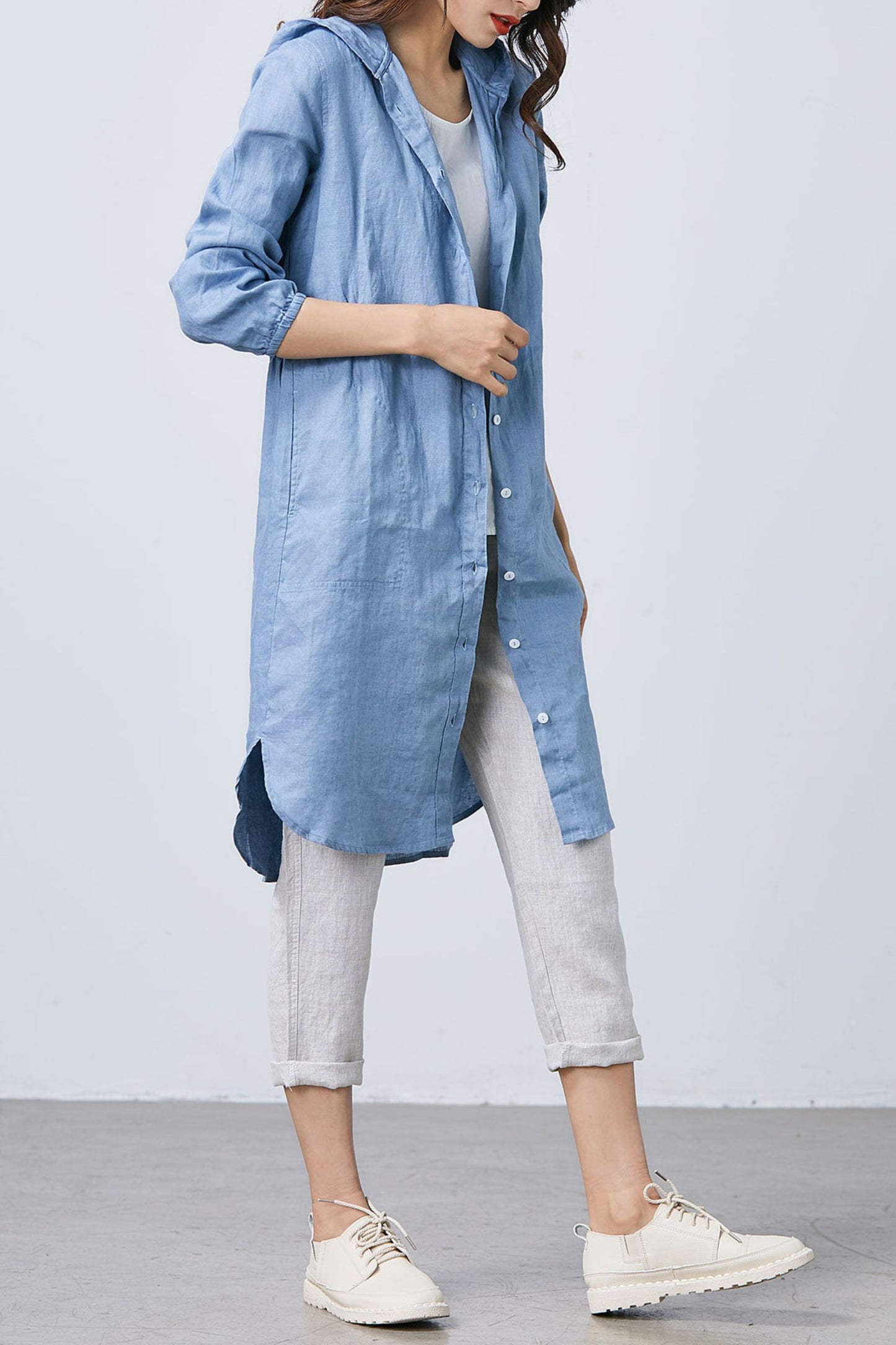 Blue Simple Linen shirt dress C1672