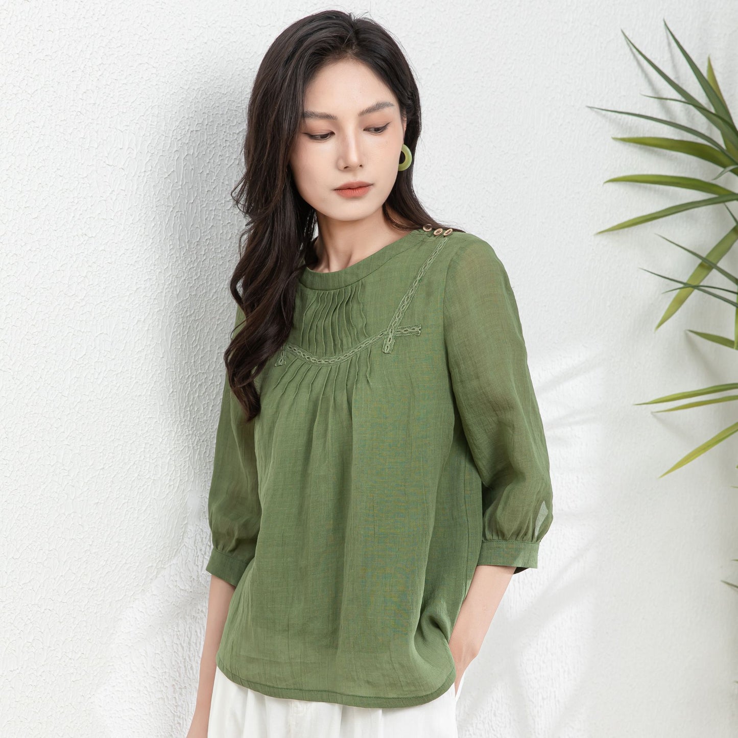 Summer Green Womens Linen Blouse c4981