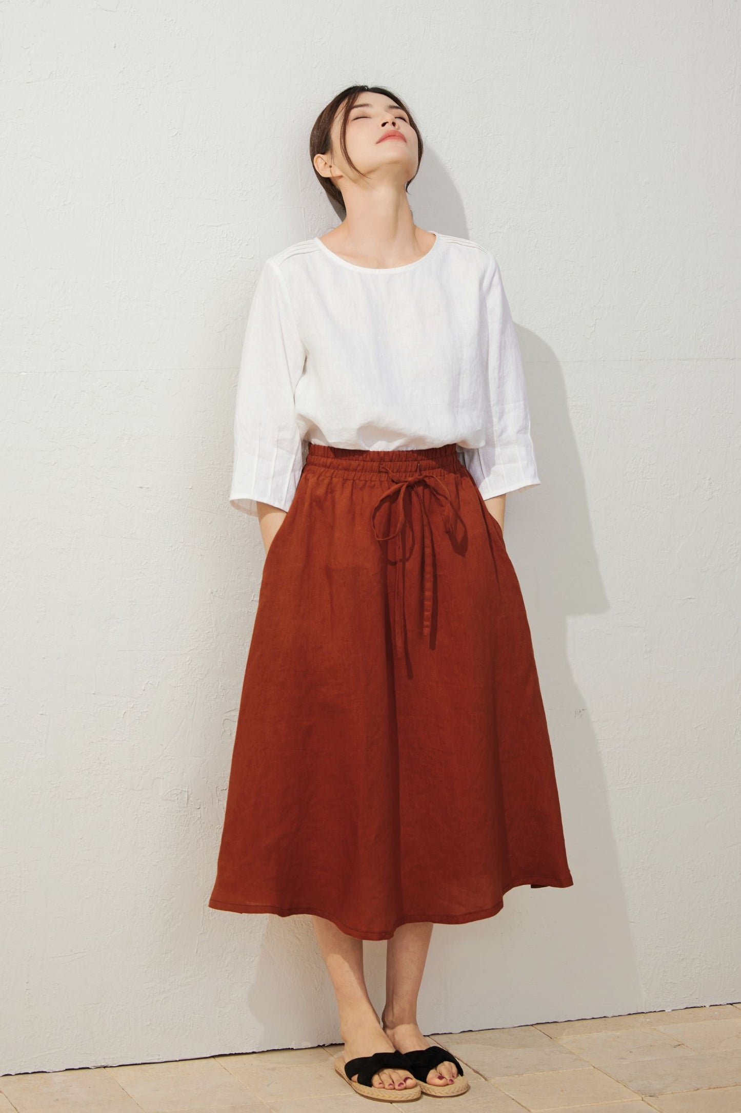 Elegant Orange Elastic Waist Skirt C3932